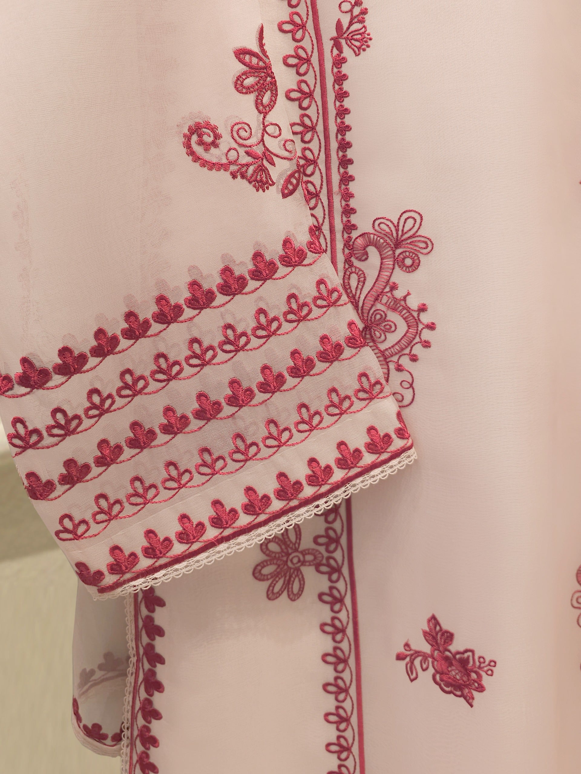3 Piece - Pure Organza Embroidered Suit S112696 - Image 2