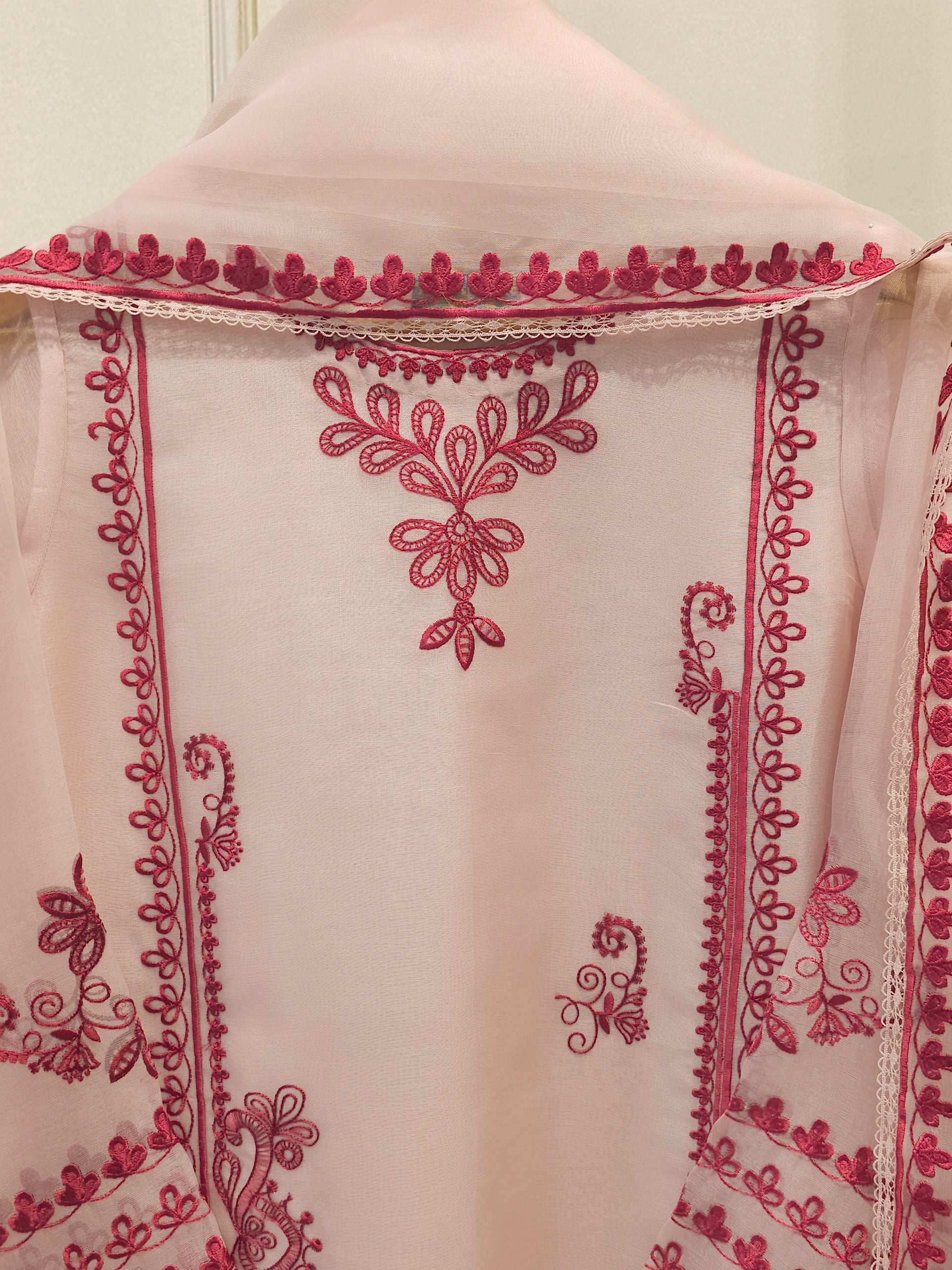 3 Piece - Pure Organza Embroidered Suit S112696 - Image 3