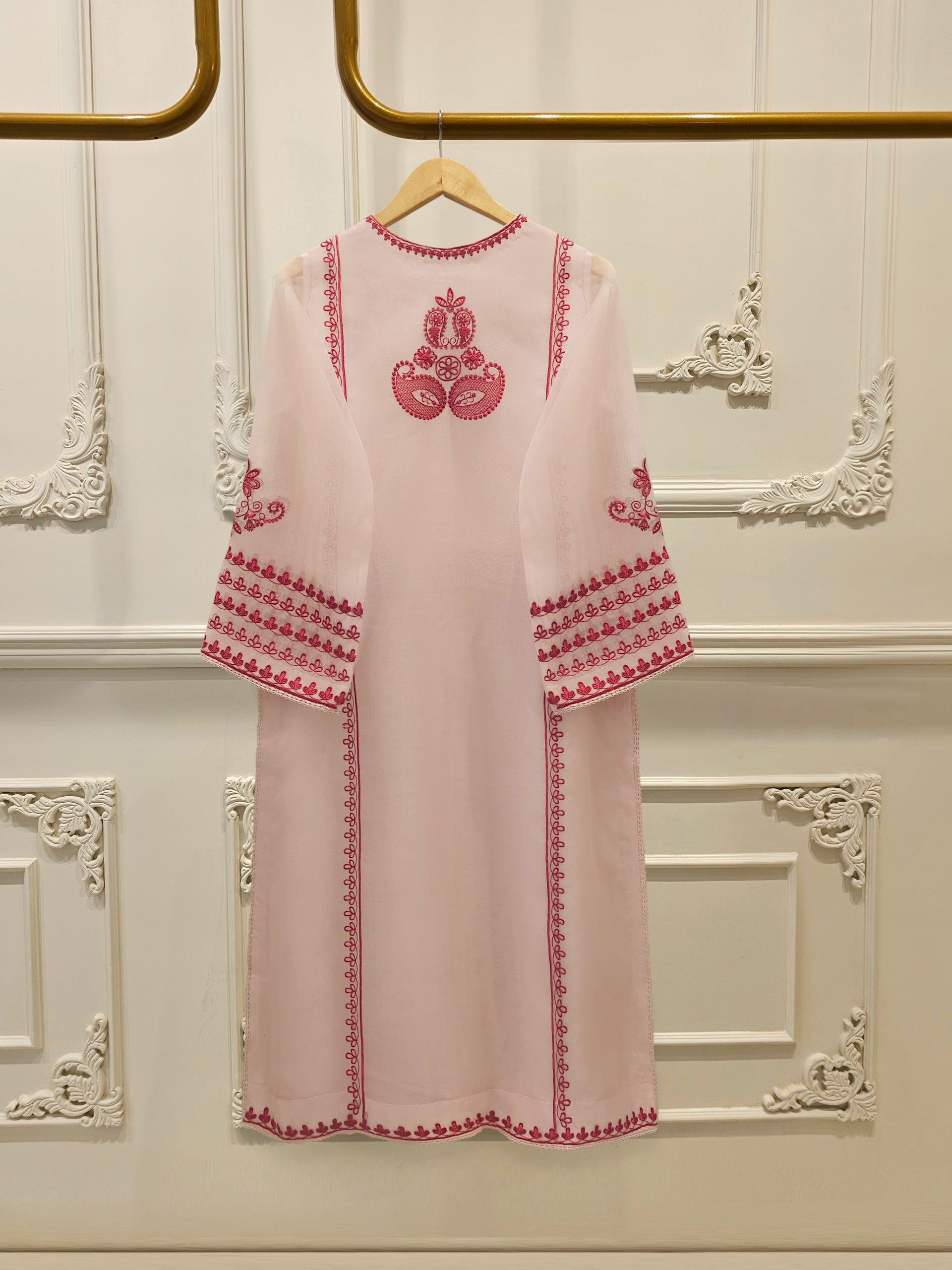 3 Piece - Pure Organza Embroidered Suit S112696 - Image 5