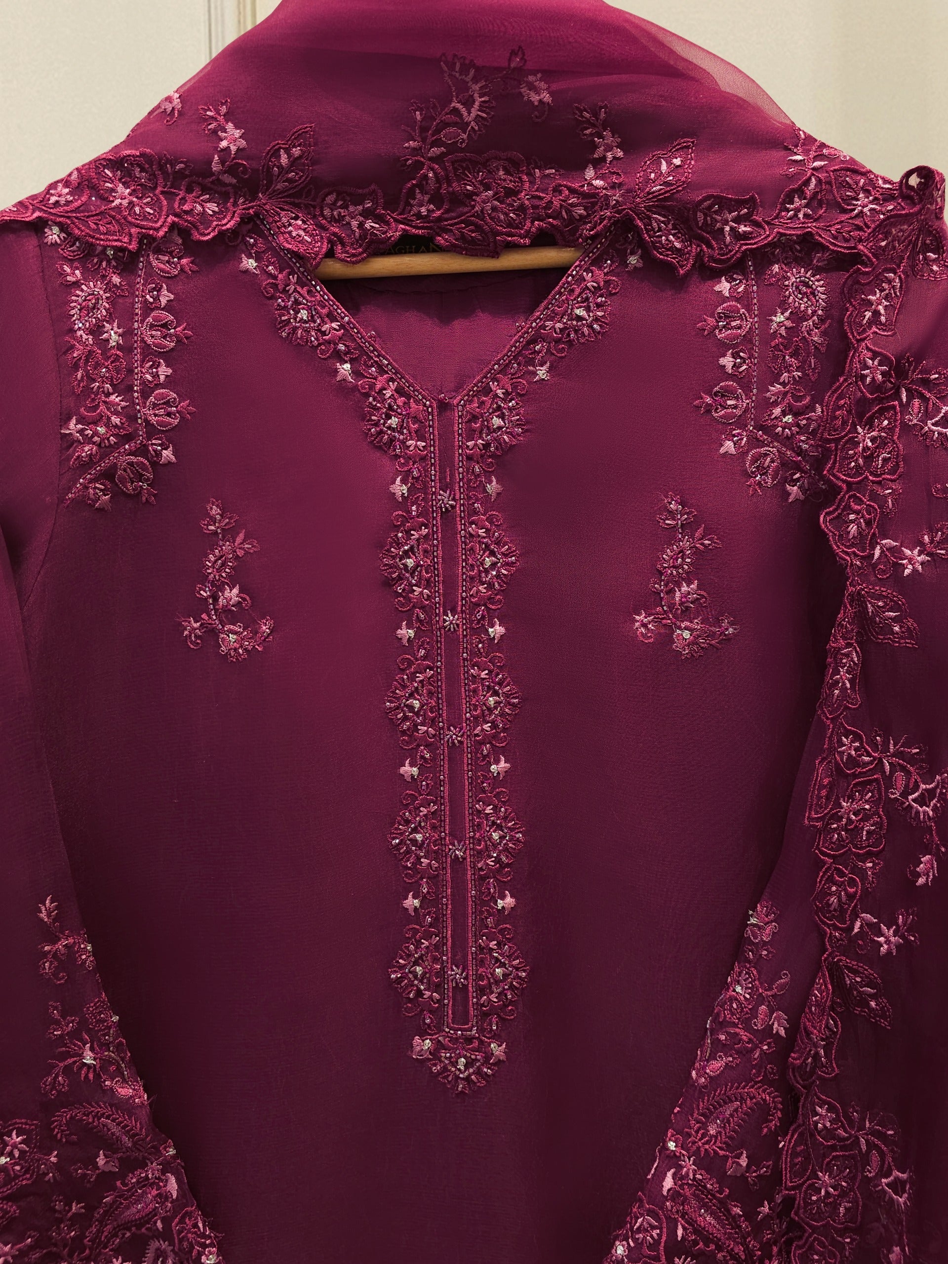 3 Piece - Pure Organza Embroidered Suit S112915 - Image 2