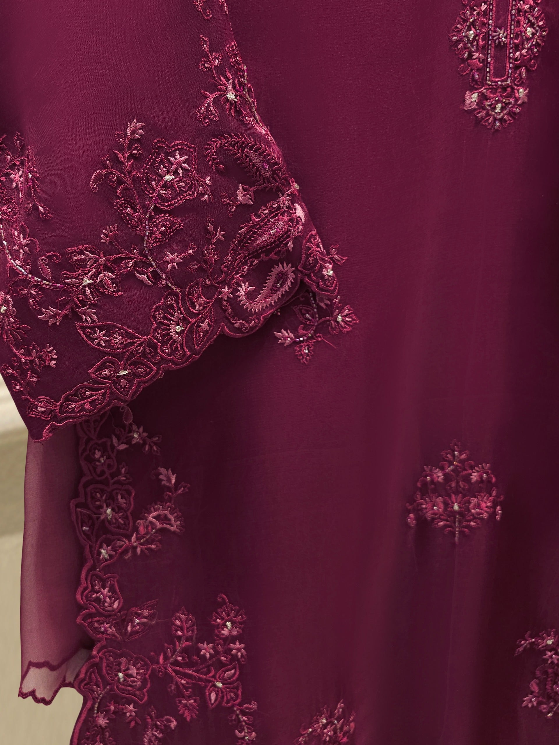 3 Piece - Pure Organza Embroidered Suit S112915 - Image 3