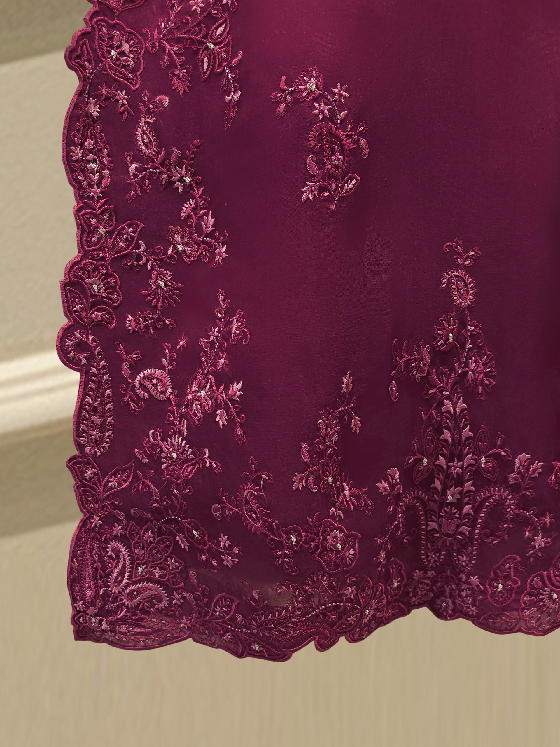 3 Piece - Pure Organza Embroidered Suit S112915 - Image 4