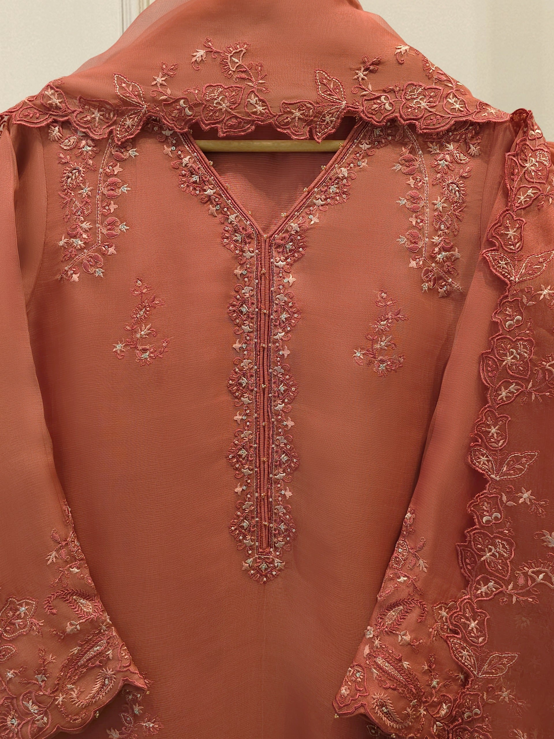3 Piece - Pure Organza Embroidered Suit S112919 - Image 2