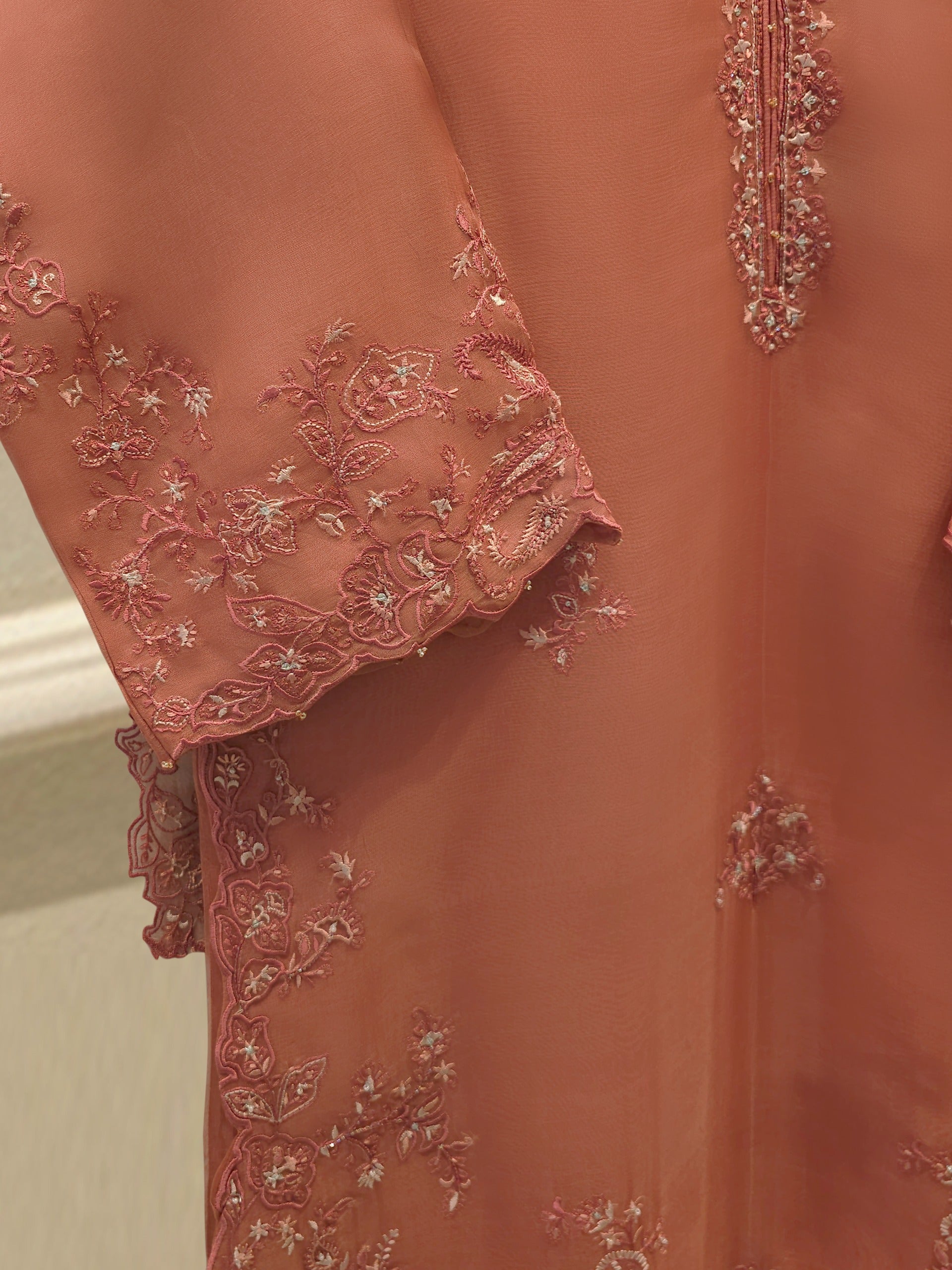 3 Piece - Pure Organza Embroidered Suit S112919 - Image 3