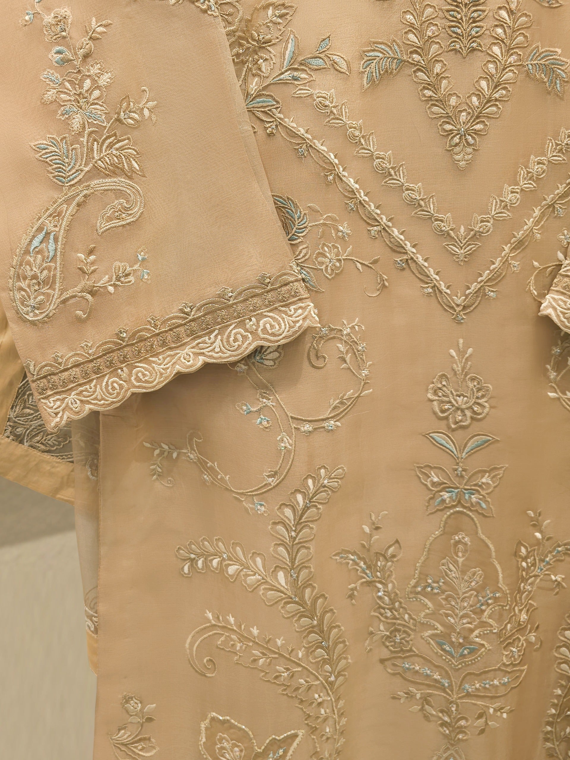 3 Piece - Pure Organza Embroidered Suit S112948 - Image 4
