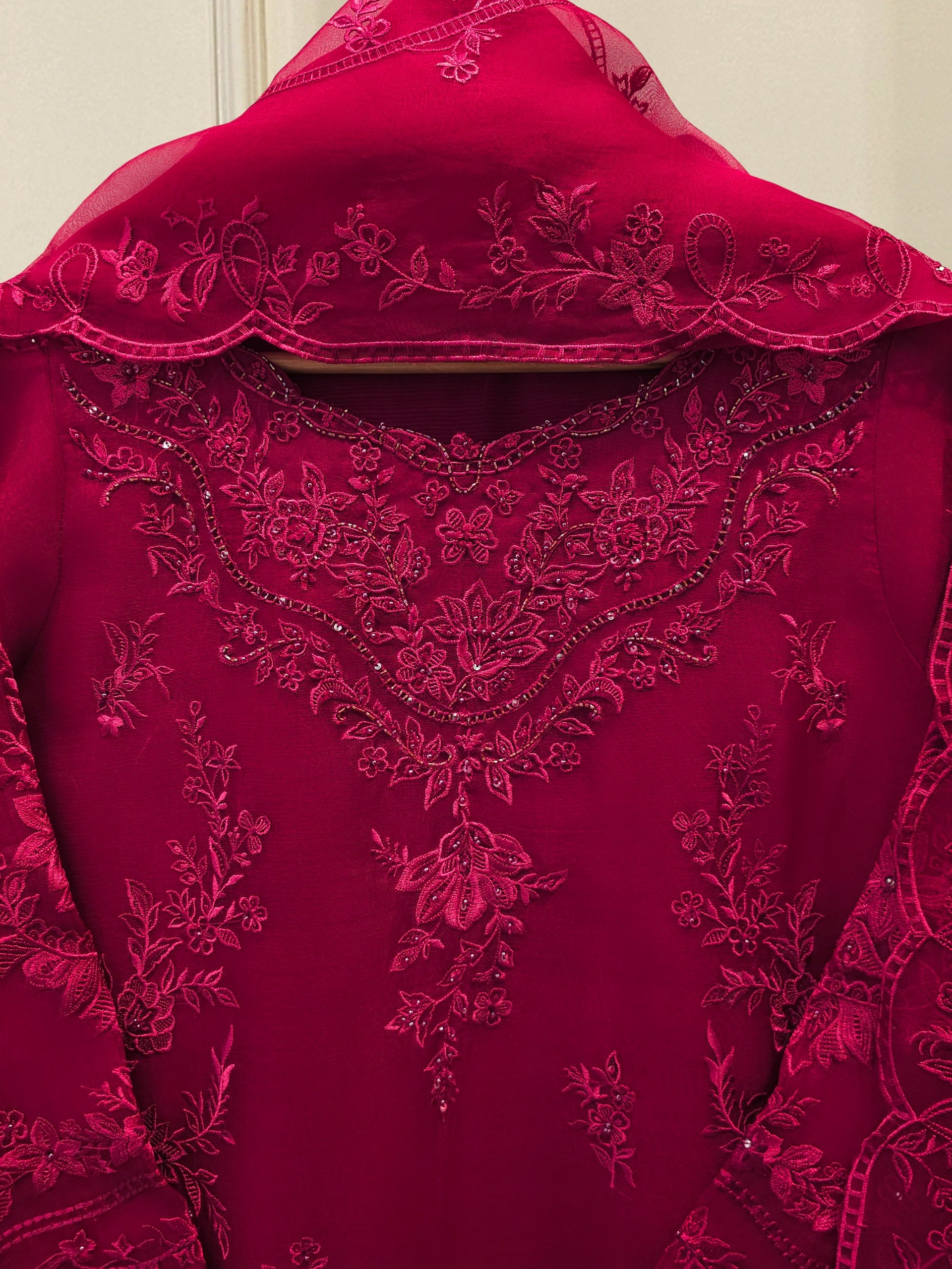 3 Piece - Pure Organza Embroidered Suit S113012 - Image 2