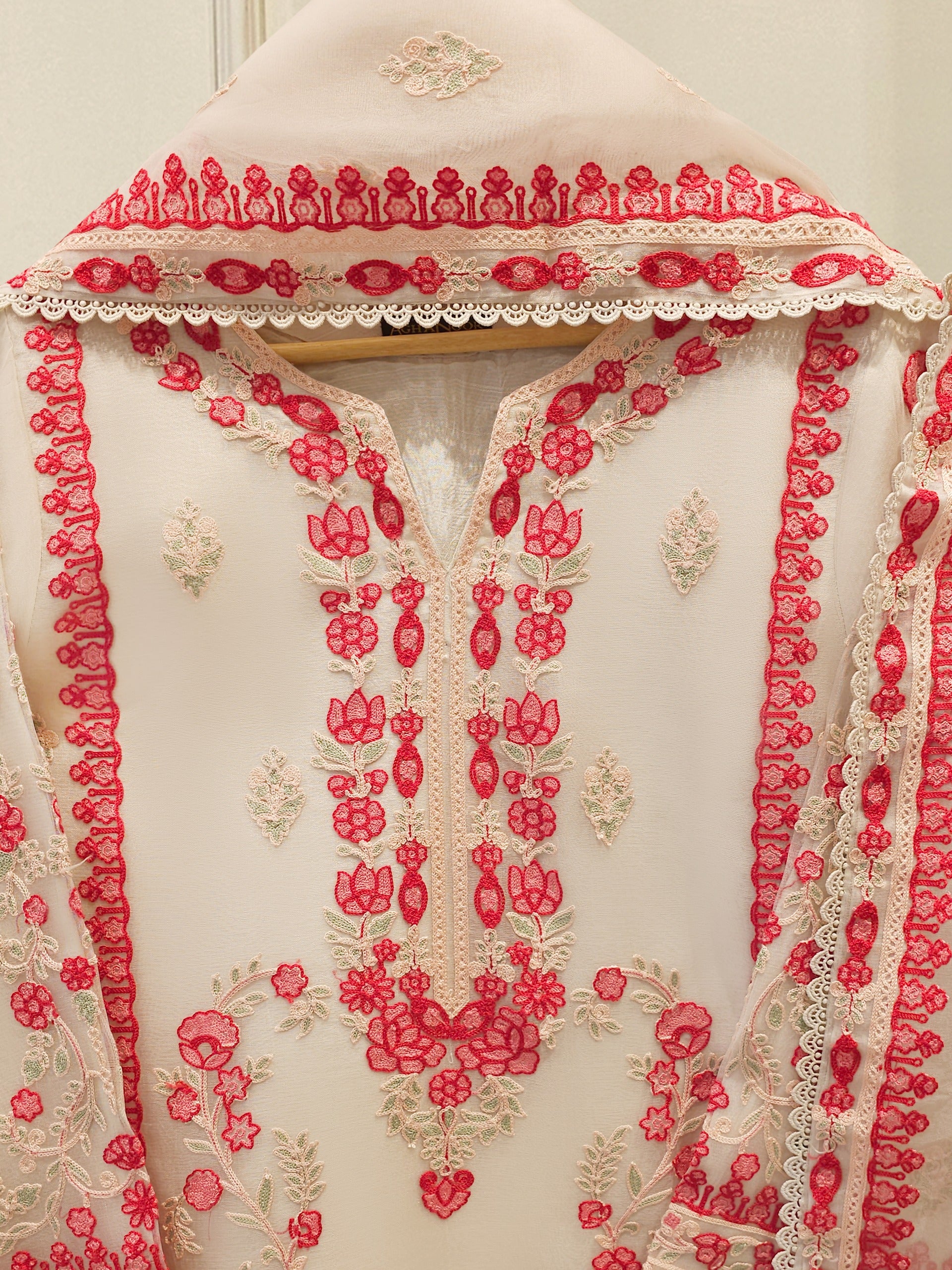3 Piece - Pure Organza Embroidered Suit S113025 - Image 2
