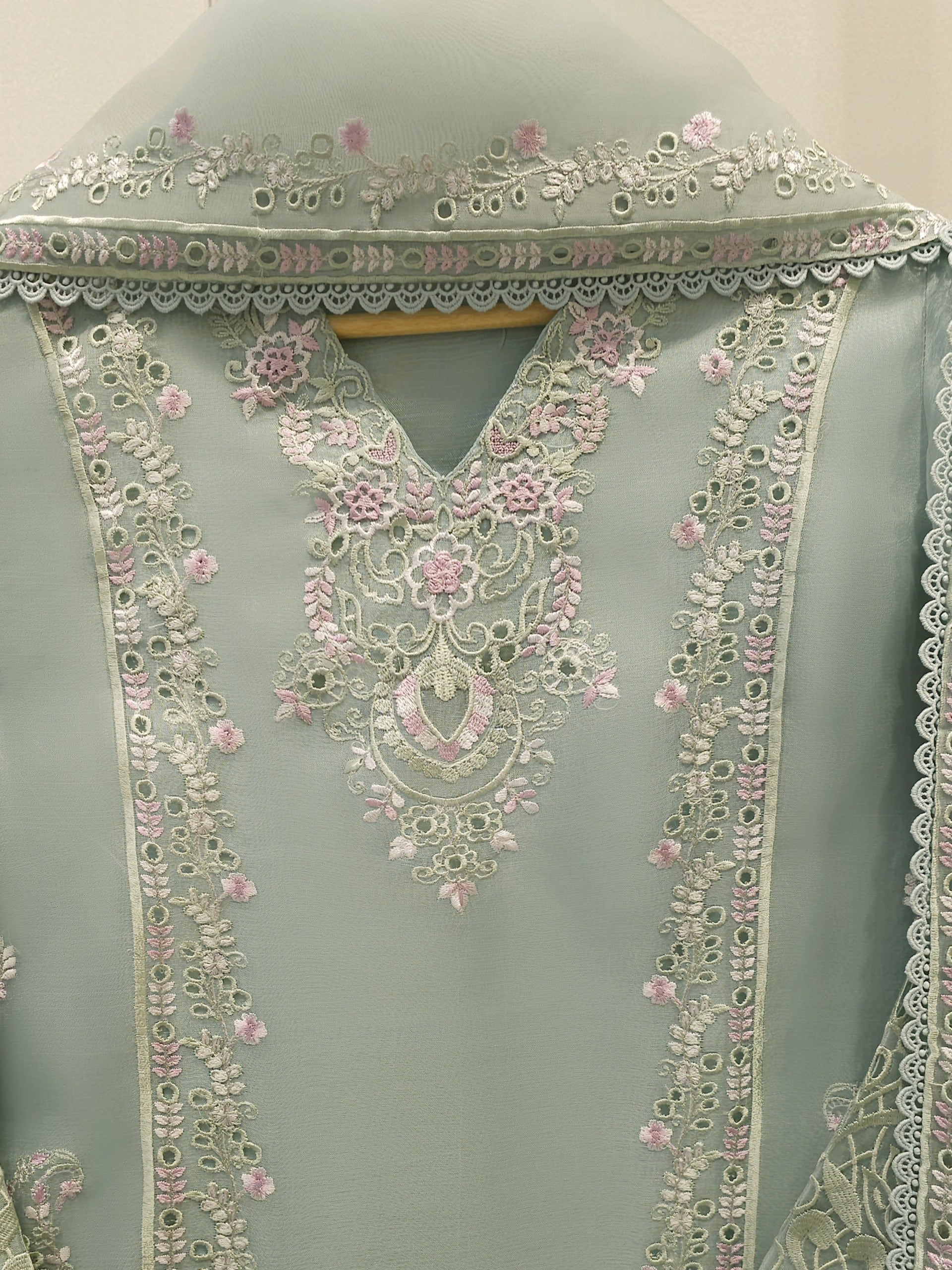 3 Piece - Pure Organza Embroidered Suit S113040 - Image 2