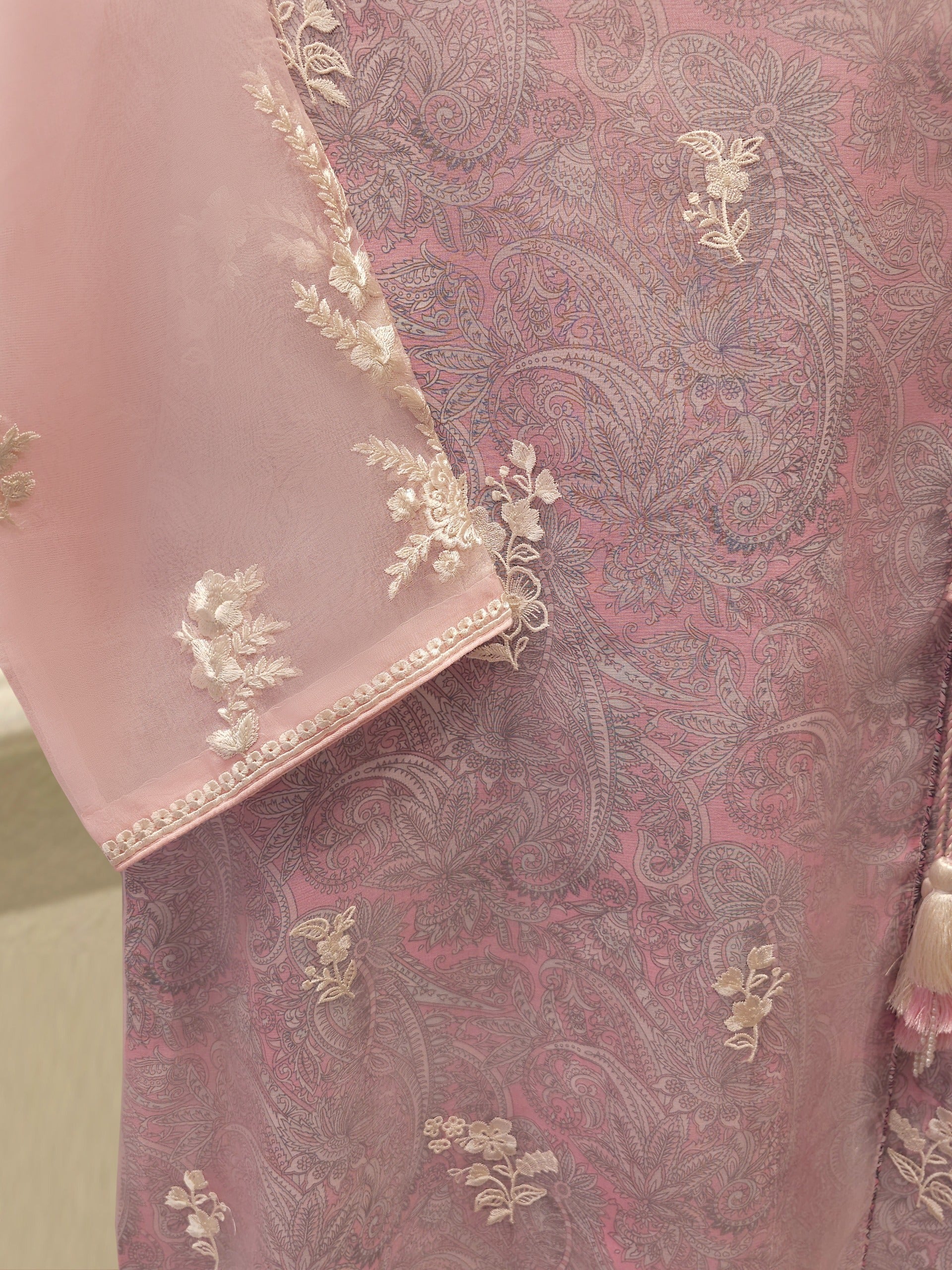 3 Piece - Pure Organza Embroidered Suit S113120 - Image 3