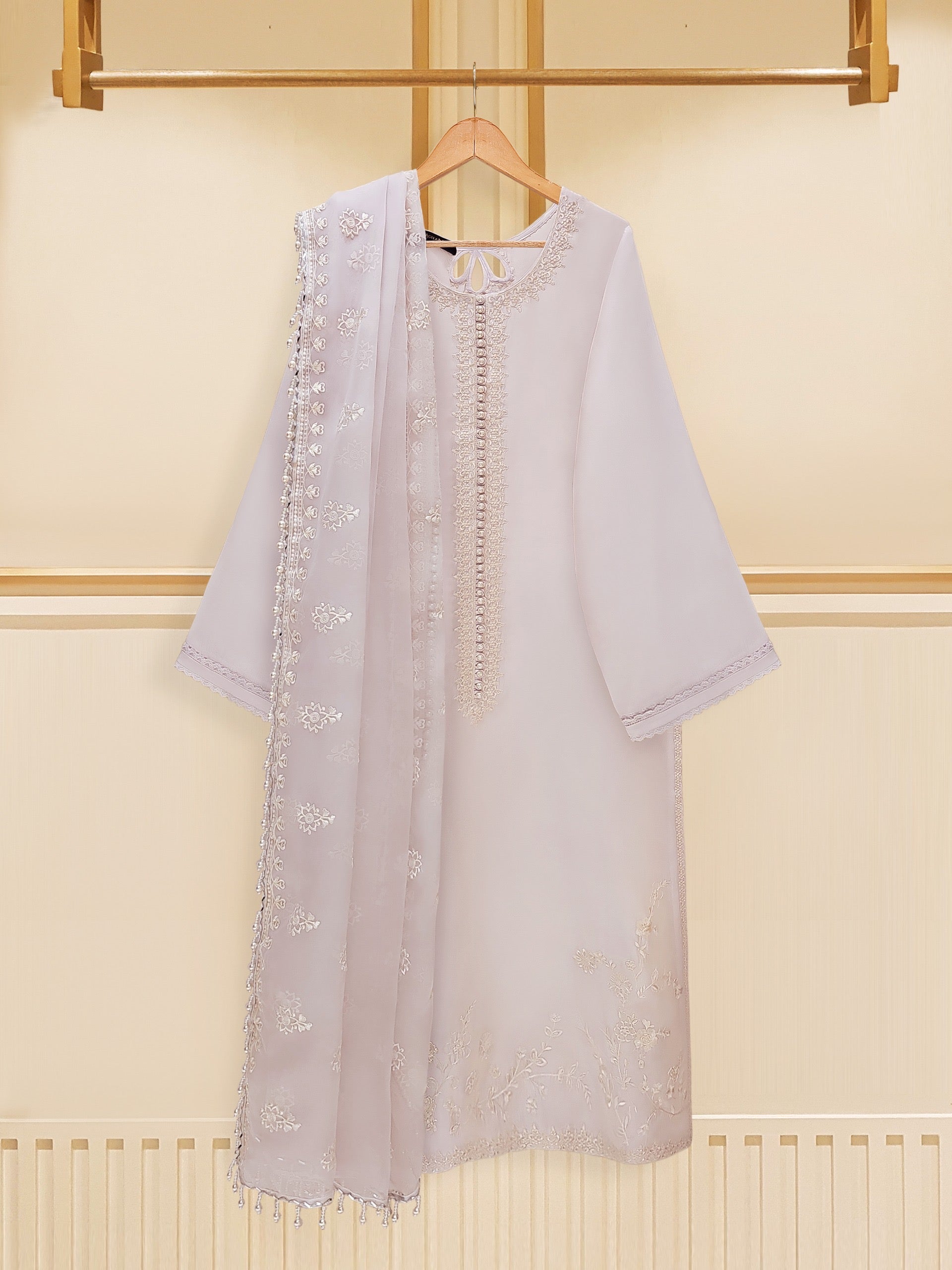 3 Piece - Pure Raw Silk  Embroidered Suit S109412