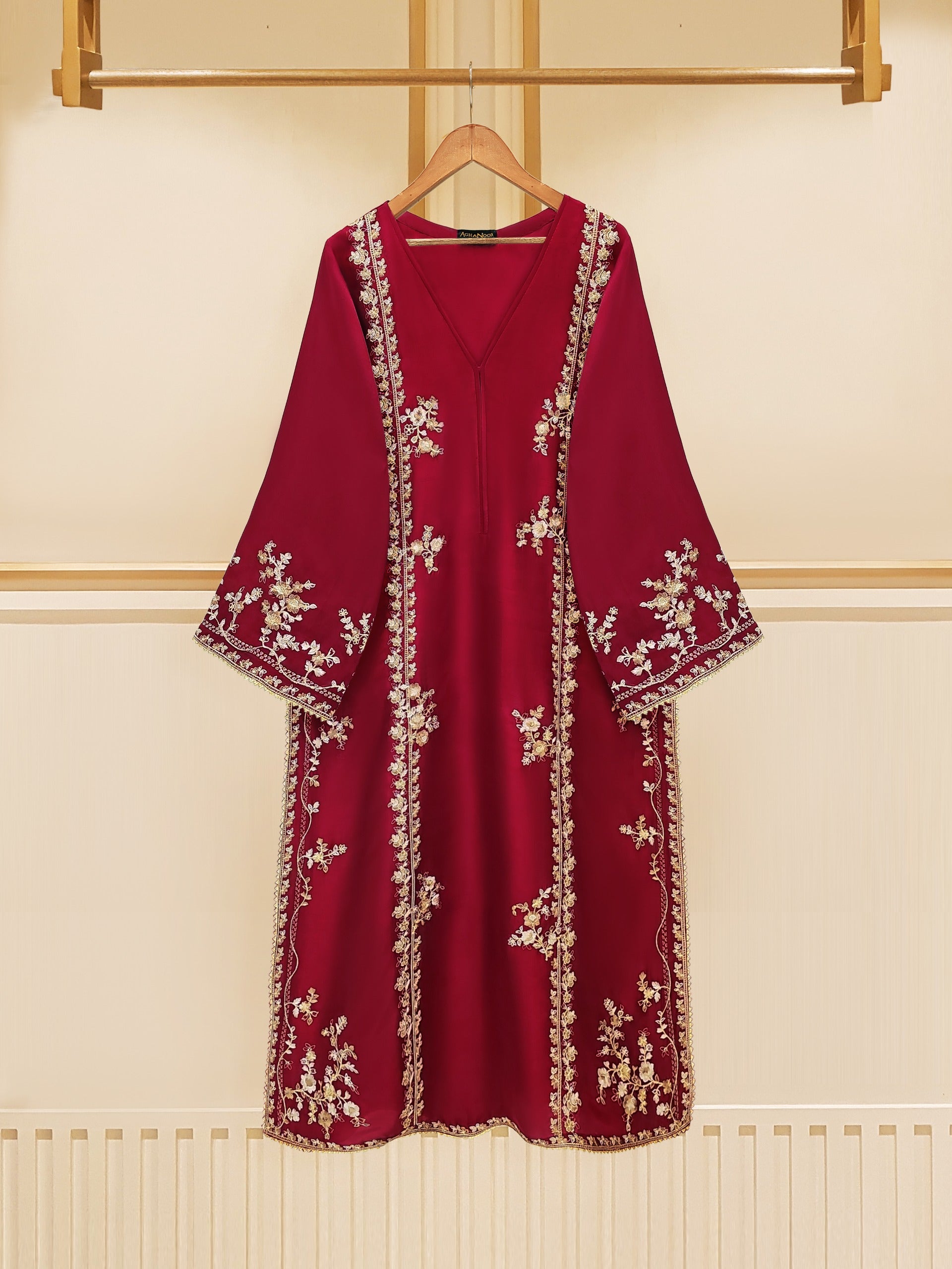 3 Piece - Pure Raw Silk Embroidered Suit S109507 - Image 2