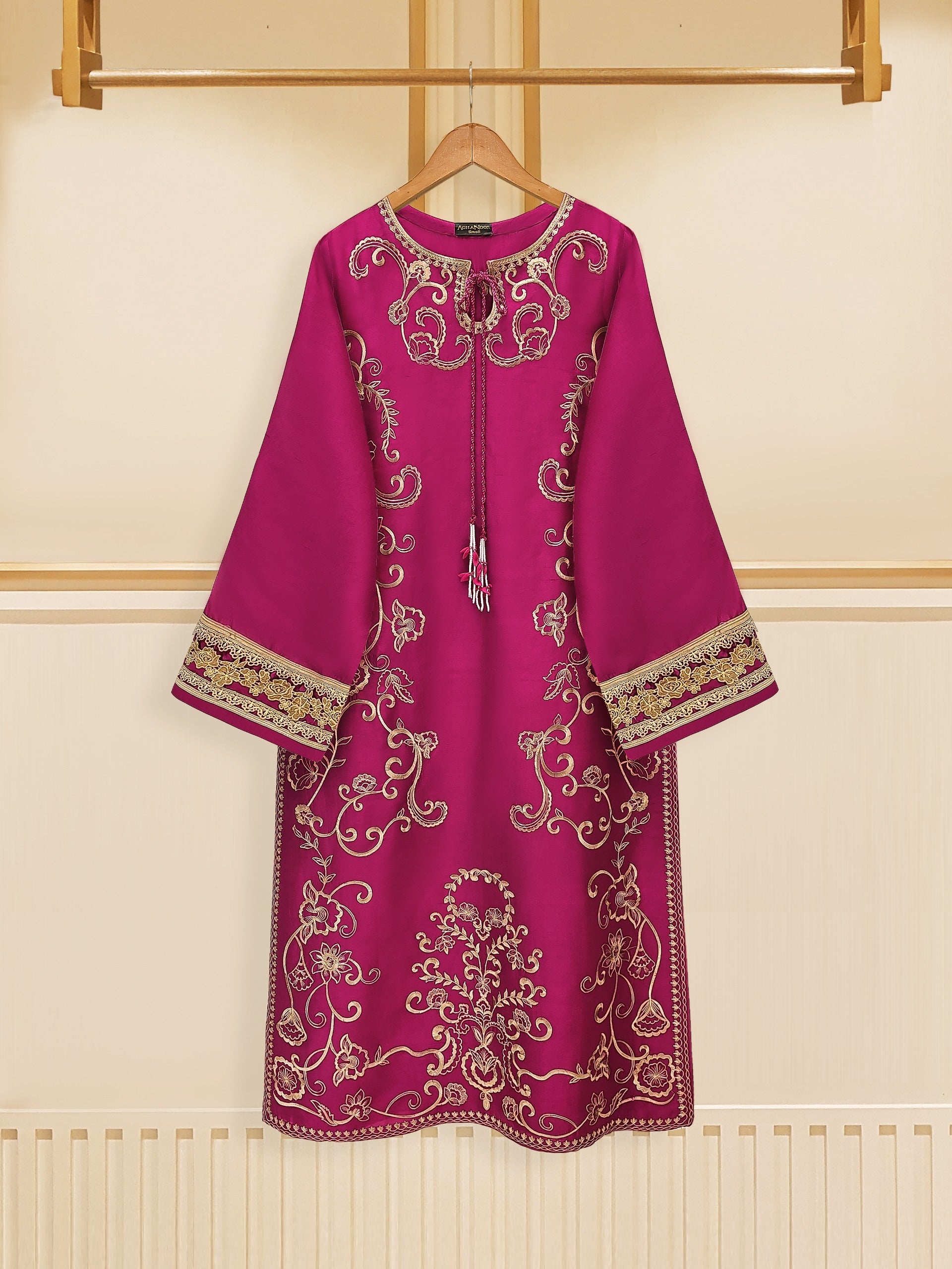3 Piece - Pure Raw Silk Embroidered Suit S109516 - Image 2