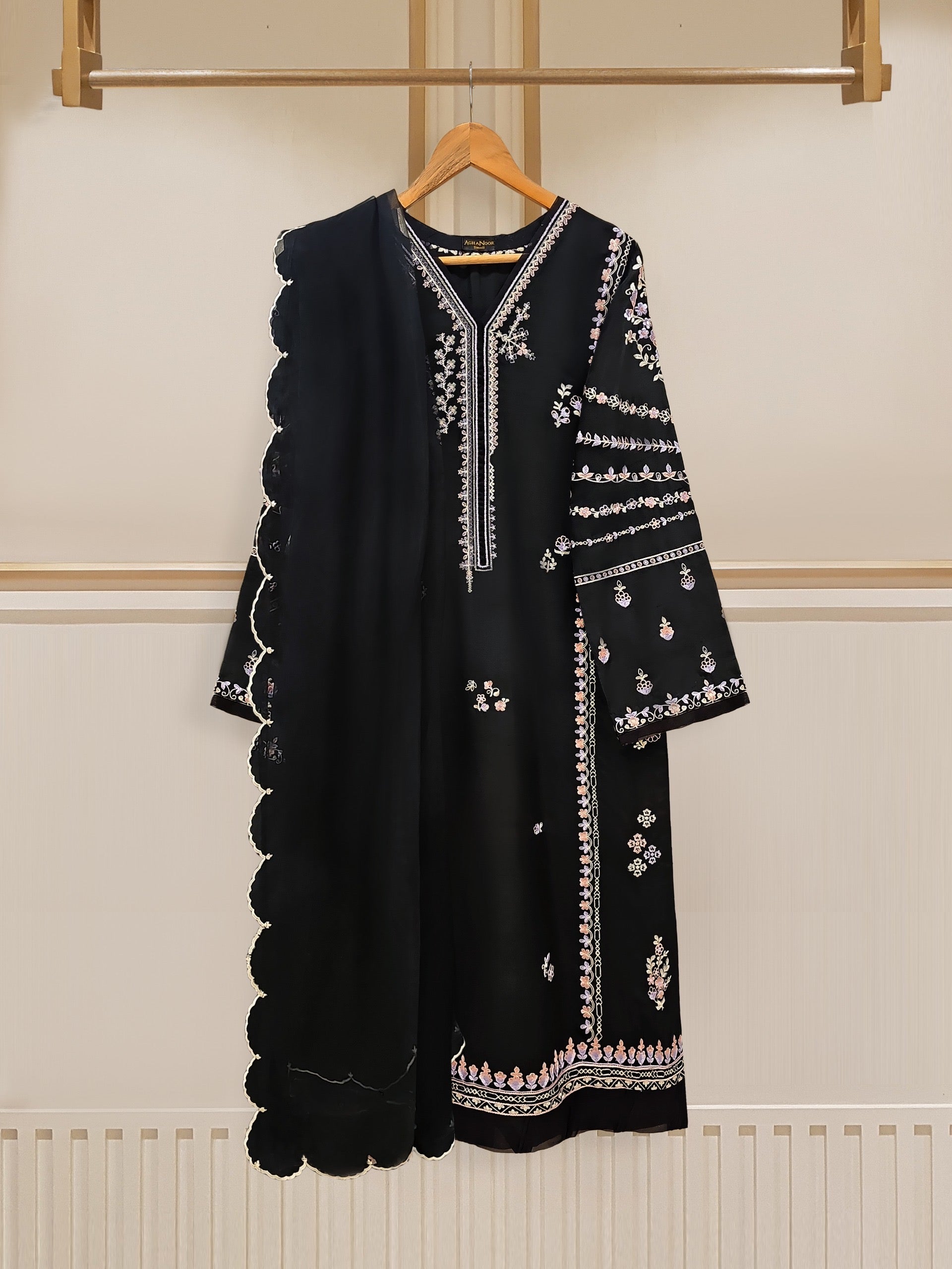 3 Piece - Pure Raw Silk Embroidered Suit S109636