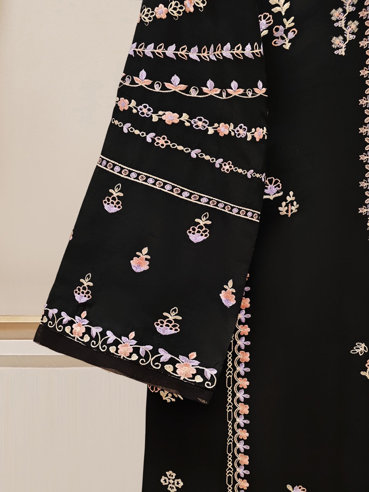 3 Piece - Pure Raw Silk Embroidered Suit S109636 - Image 3