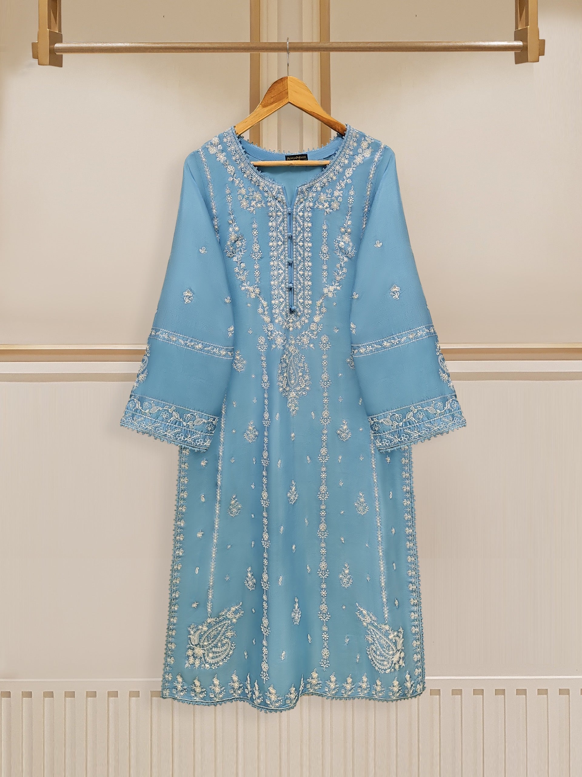 3 Piece - Pure Raw Silk Embroidered Suit S109637 - Image 2