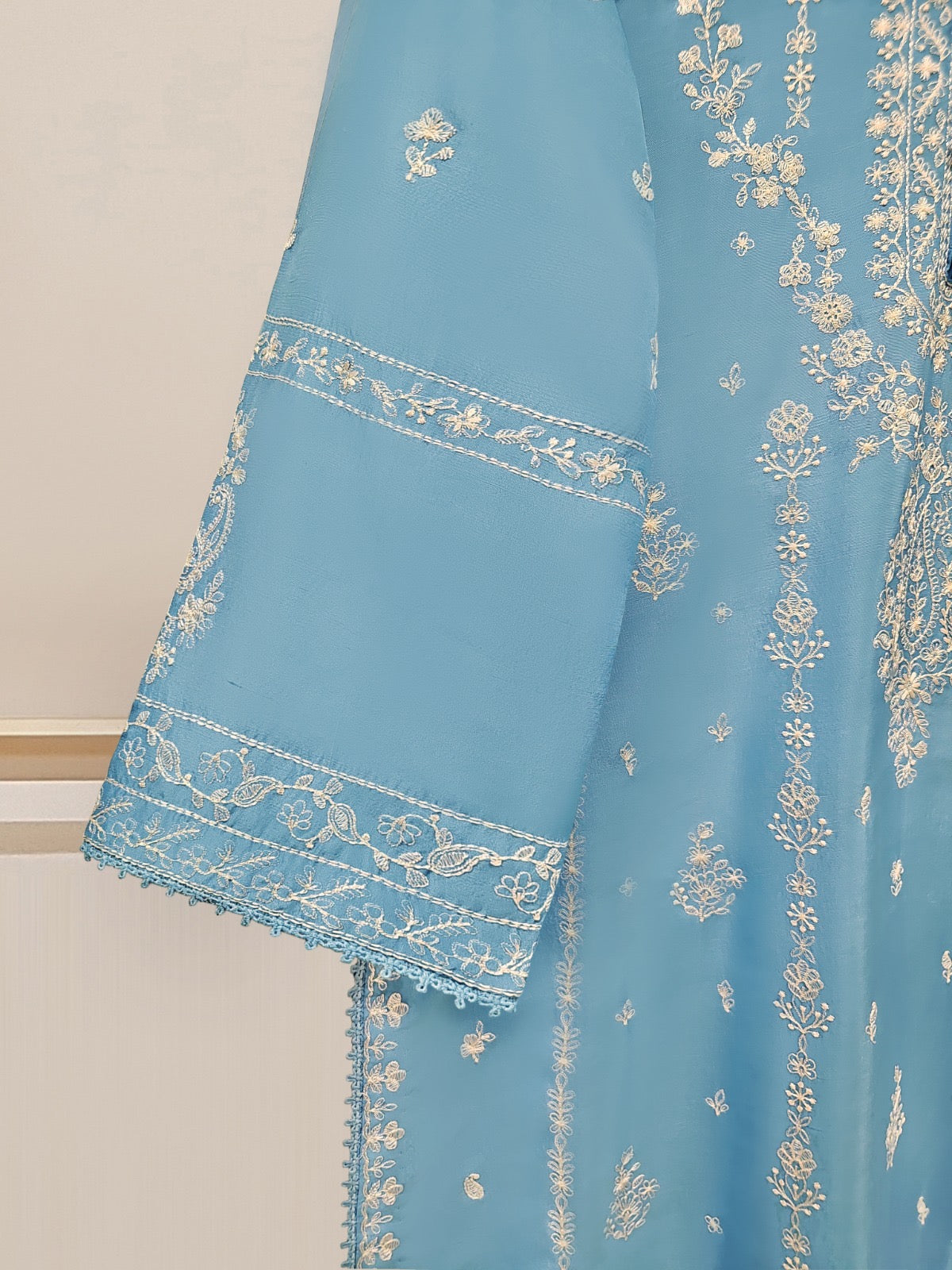 3 Piece - Pure Raw Silk Embroidered Suit S109637 - Image 3