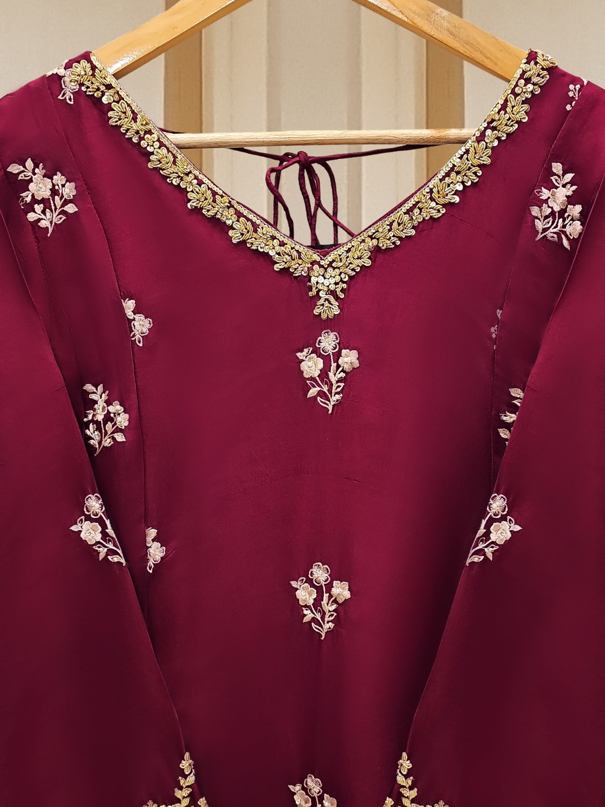 3 Piece - Pure Raw Silk Embroidered Suit S109771 - Image 4