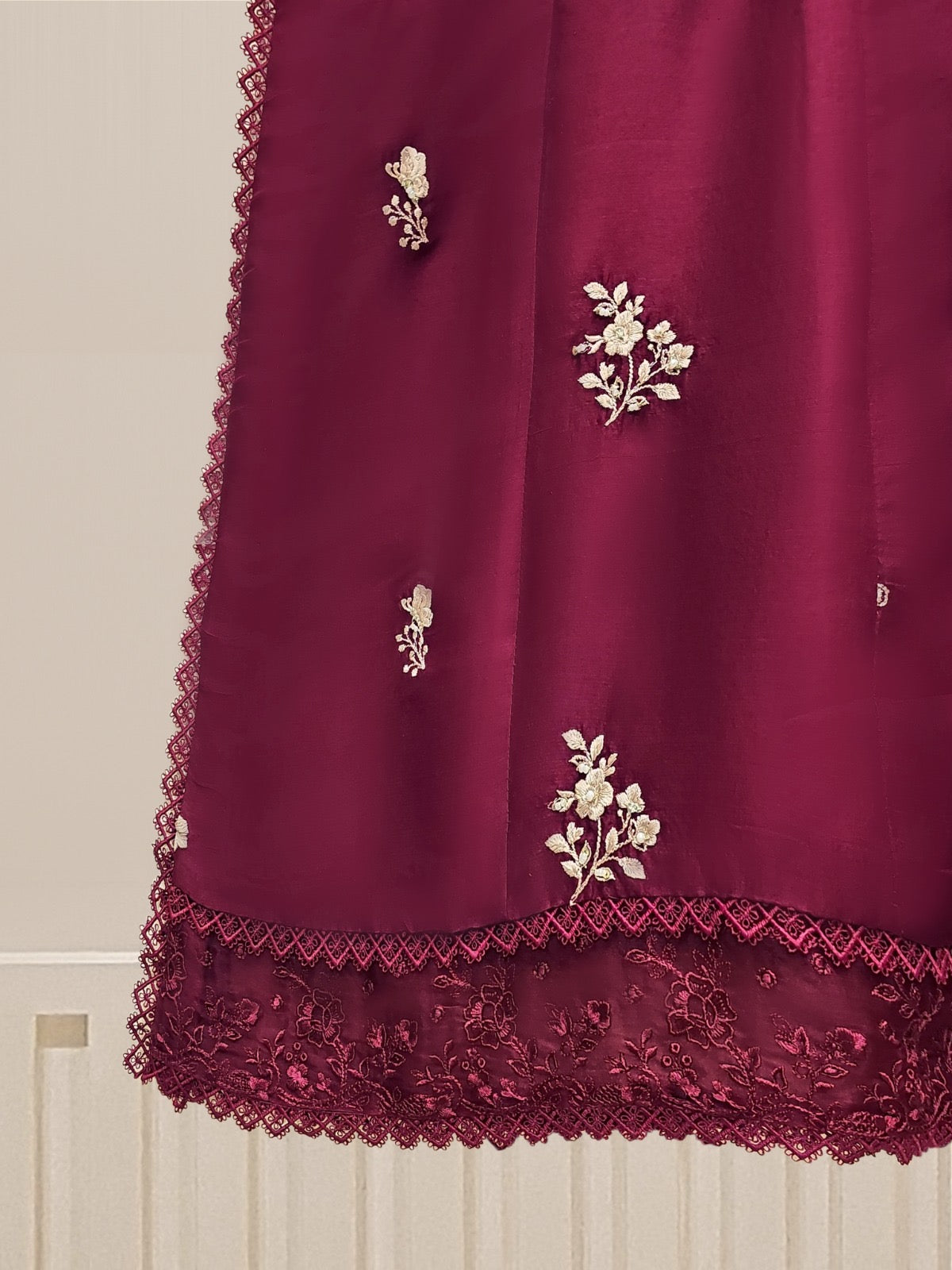3 Piece - Pure Raw Silk Embroidered Suit S109771 - Image 5