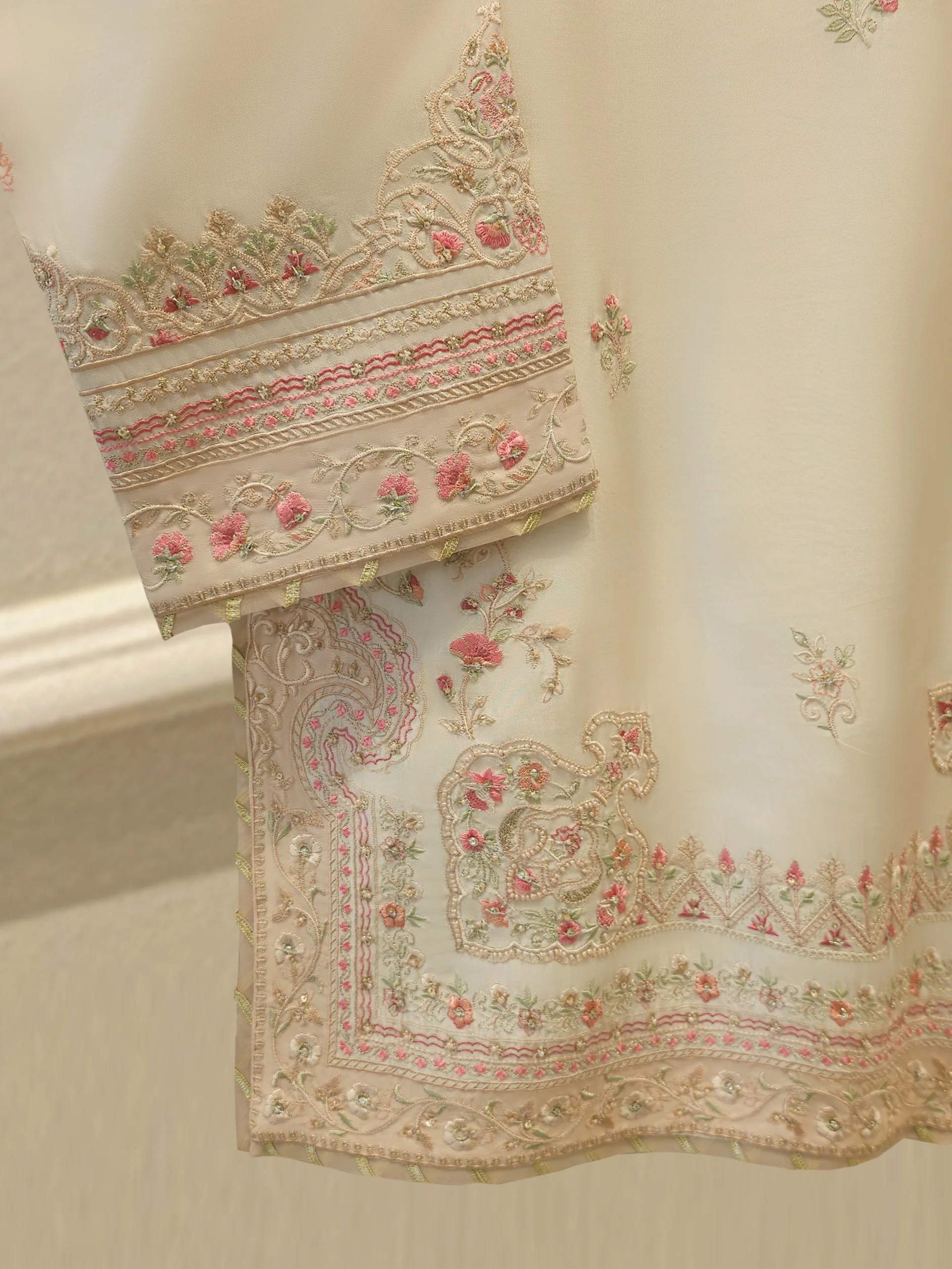 3 Piece- Pure Sheesha Silk Embroidered Suit S113238 - Image 3