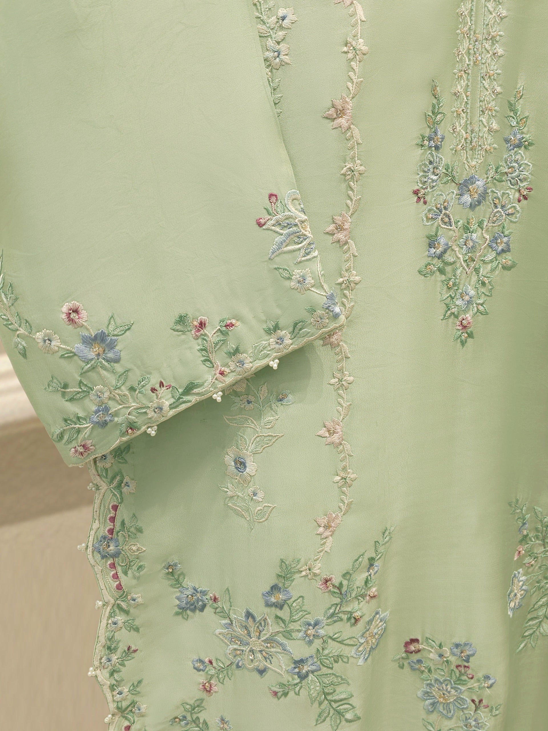 3 Piece- Pure Sheesha Silk Embroidered Suit S113030 - Image 3