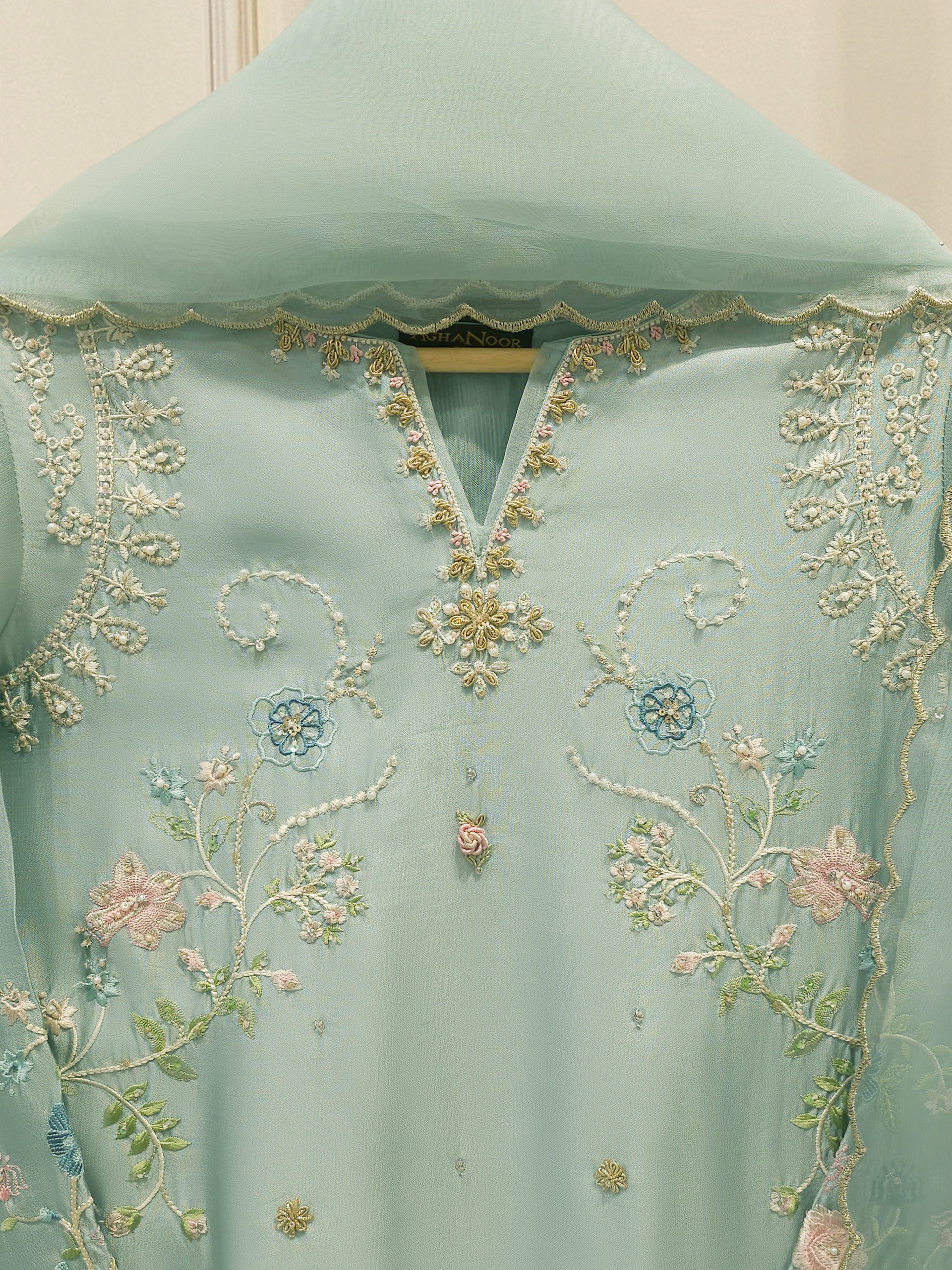 3 Piece- Pure Sheesha Silk Embroidered Suit S113340 - Image 3