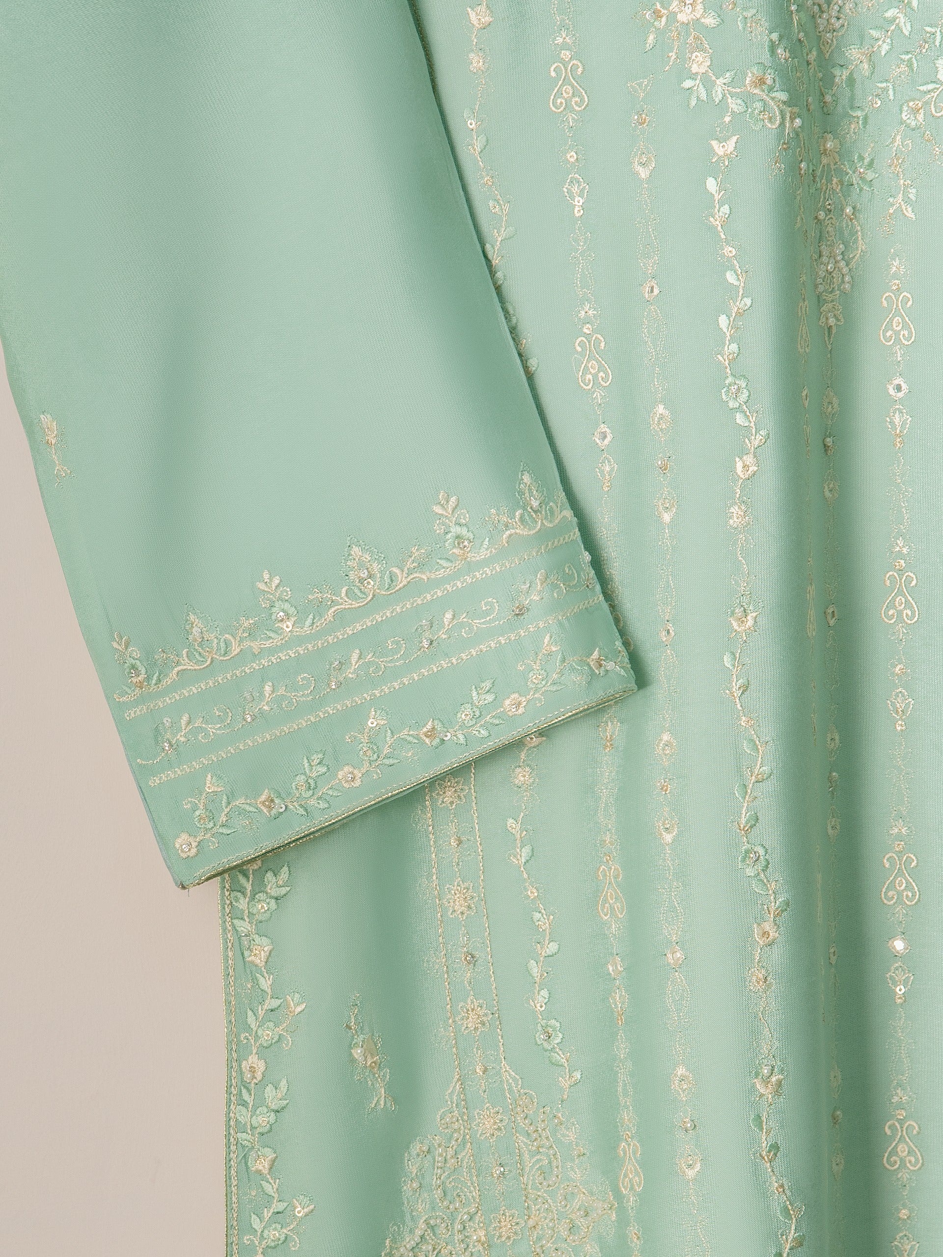 3 Piece- Pure Silk Net Embroidered Suit S110843 - Image 4