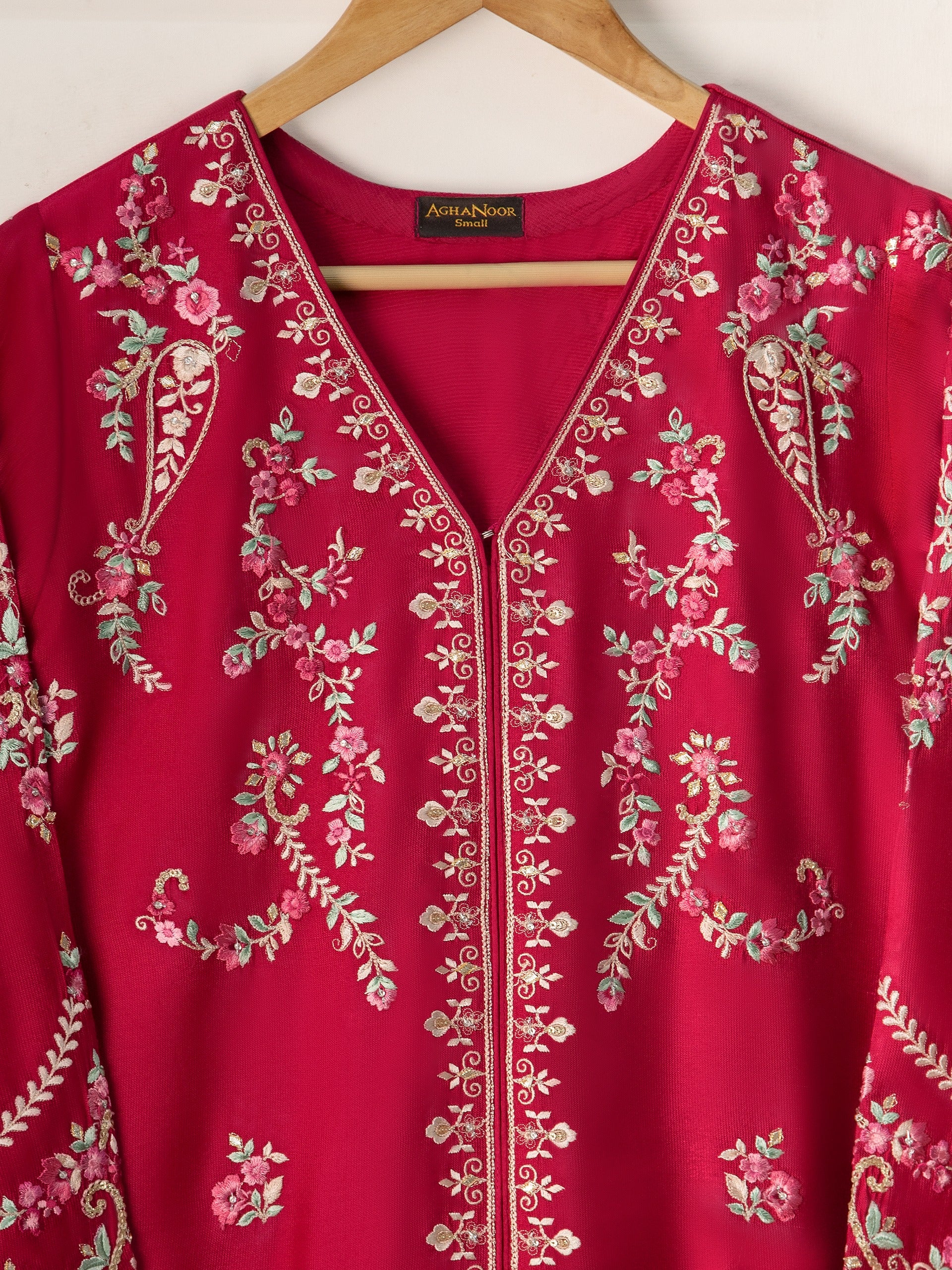 3 Piece- Pure Silk Net Embroidered Suit S110902 - Image 3