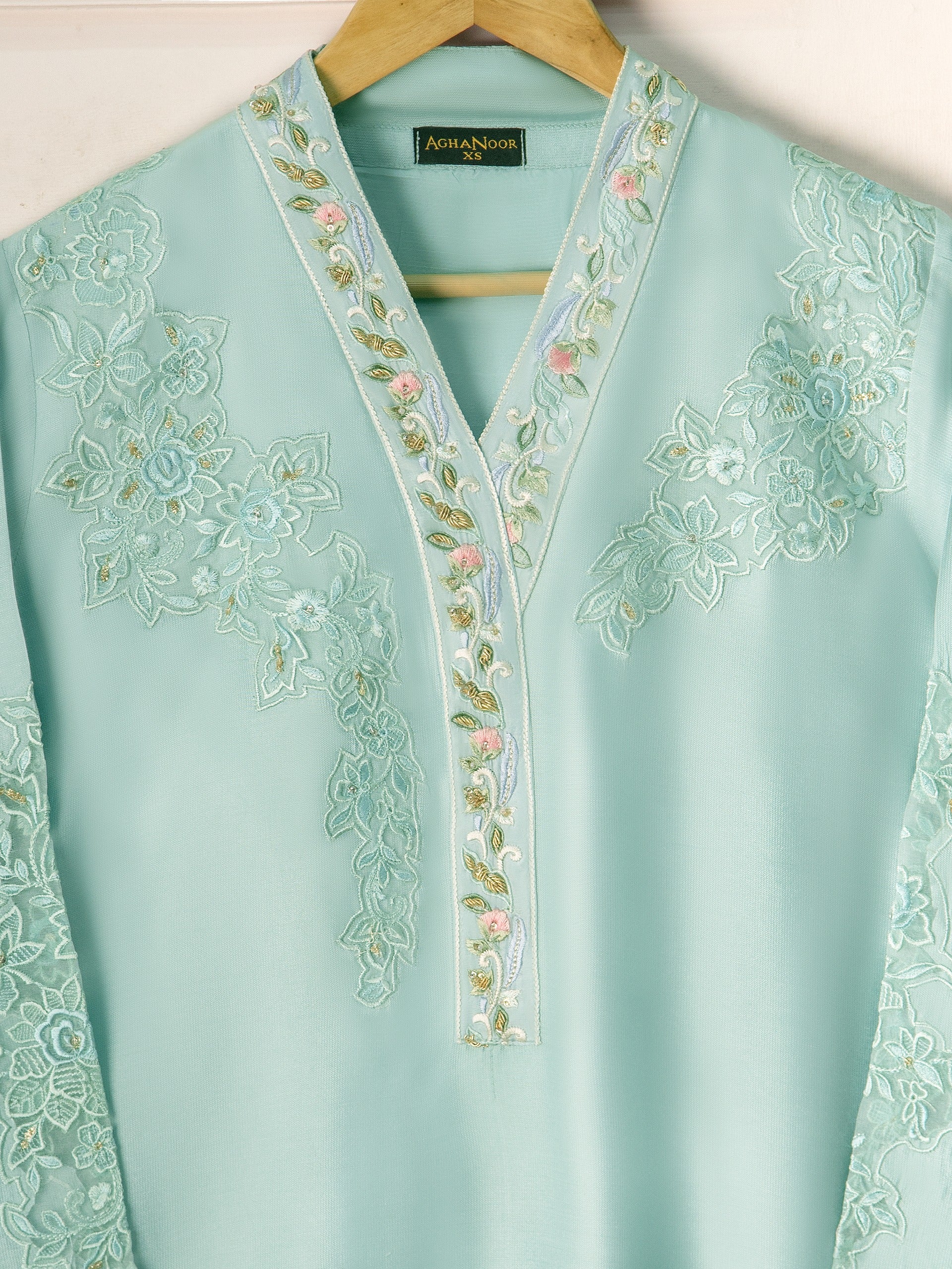 3 Piece- Pure Silk Net Embroidered Suit S110979 - Image 3