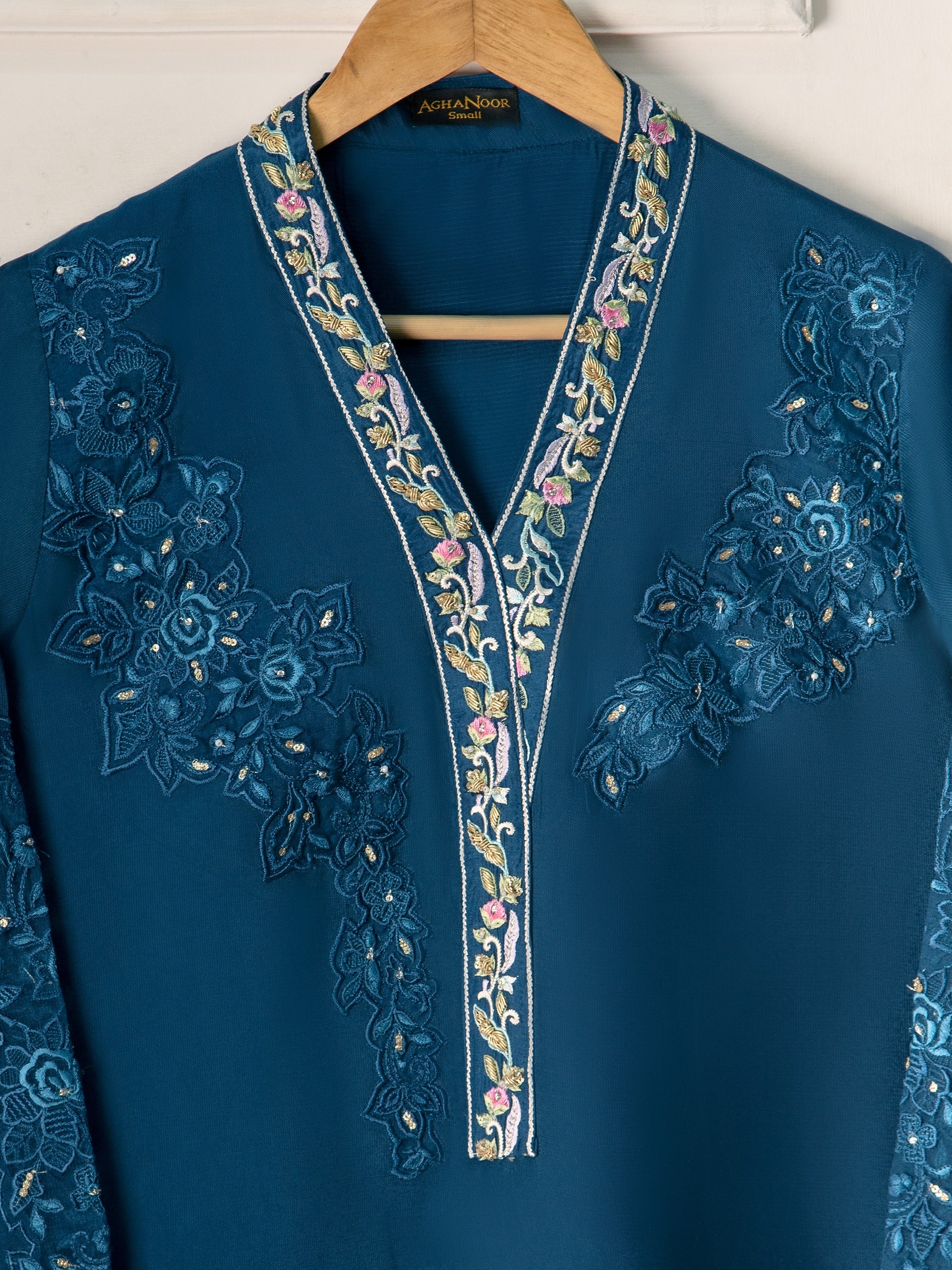 3 Piece- Pure Silk Net Embroidered Suit S111019 - Image 2