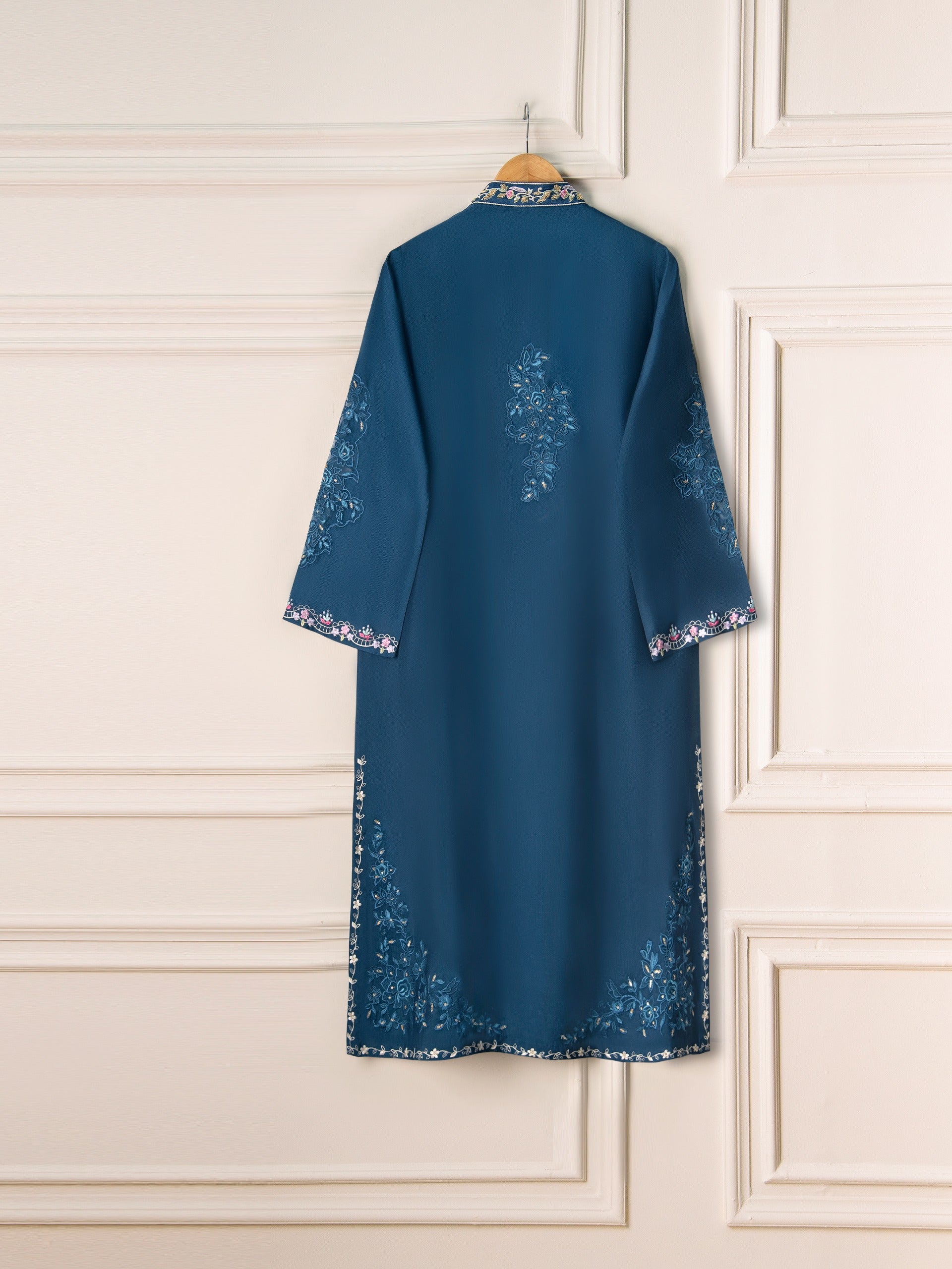 3 Piece- Pure Silk Net Embroidered Suit S111019 - Image 5