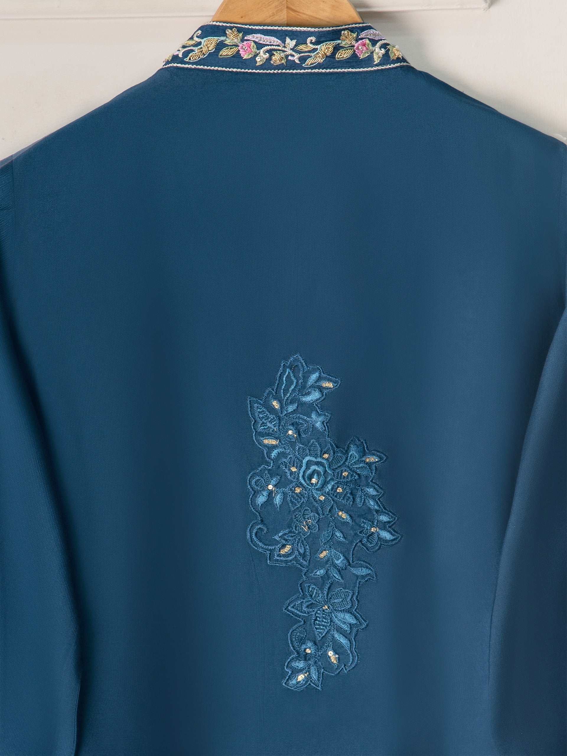 3 Piece- Pure Silk Net Embroidered Suit S111019 - Image 6