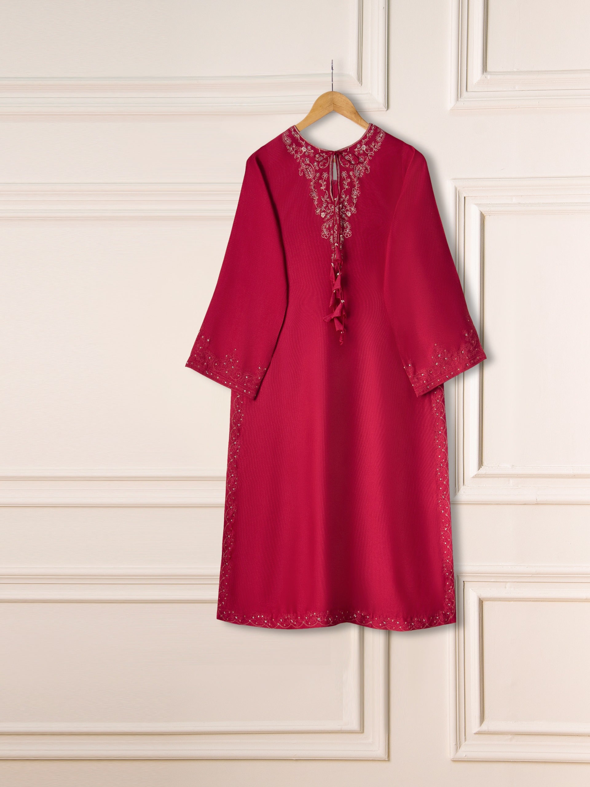 3 Piece- Pure Silk Net Embroidered Suit S111226 - Image 6