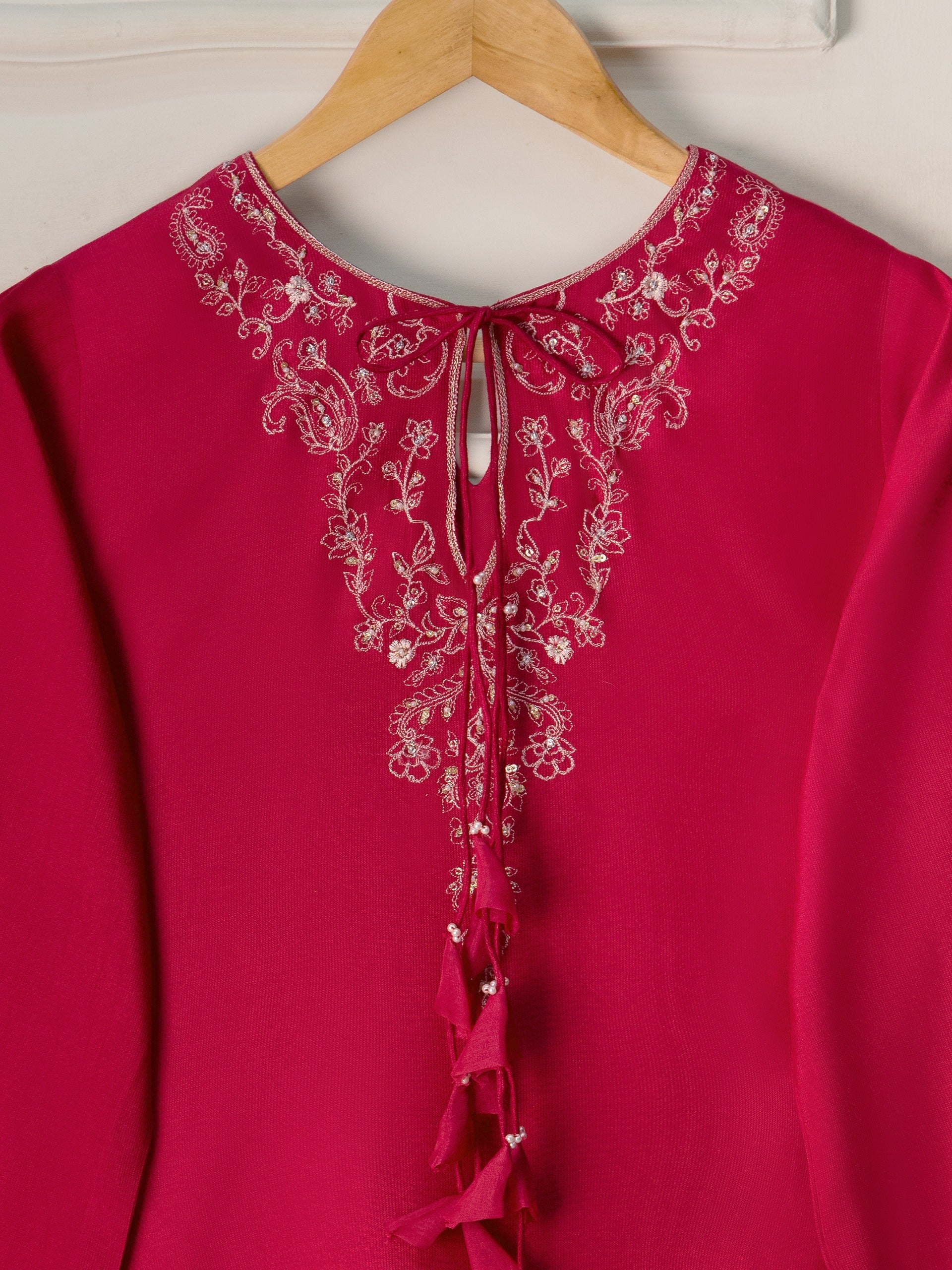 3 Piece- Pure Silk Net Embroidered Suit S111226 - Image 7