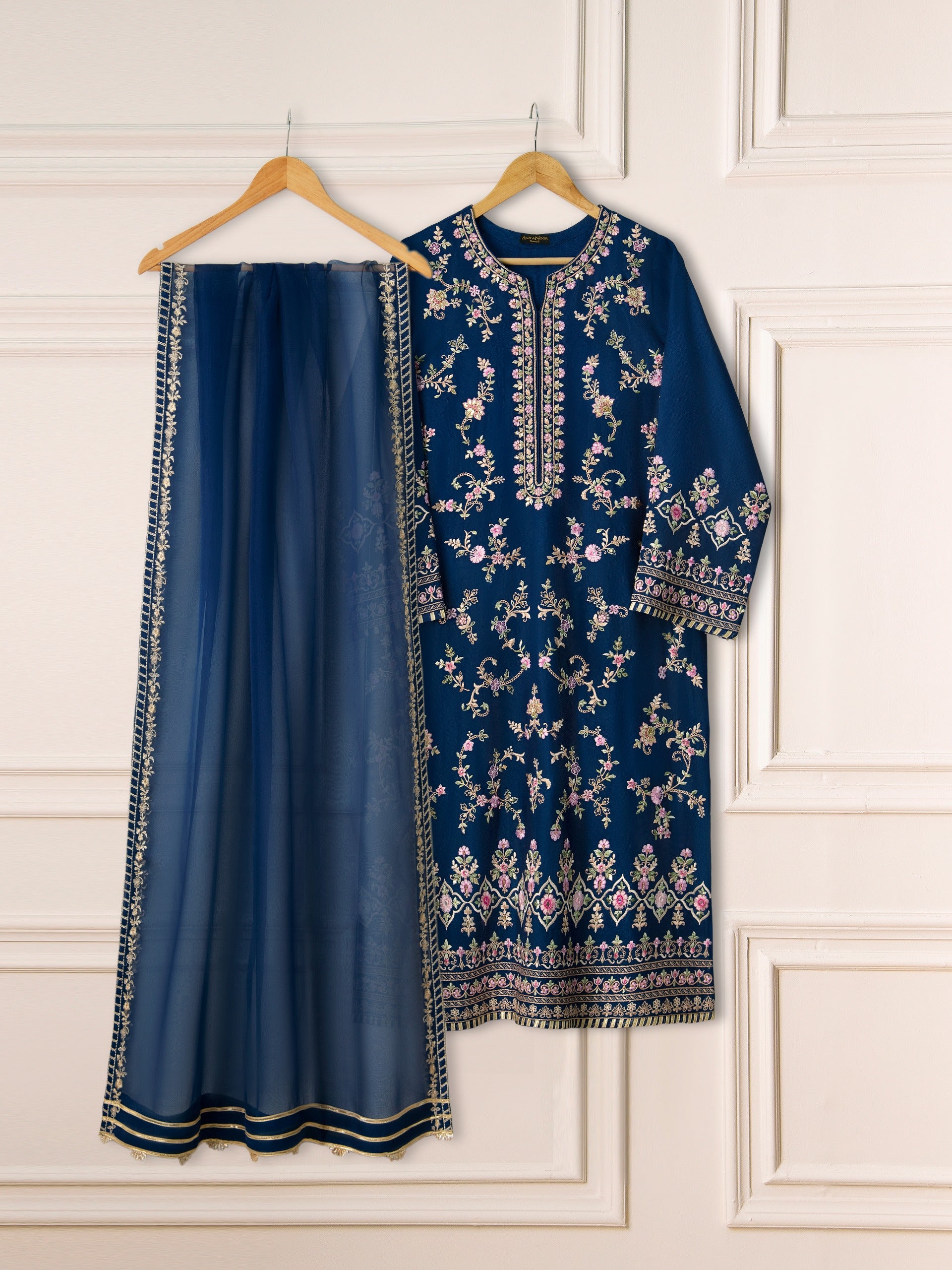 3 Piece- Pure Silk Net Embroidered Suit S111280