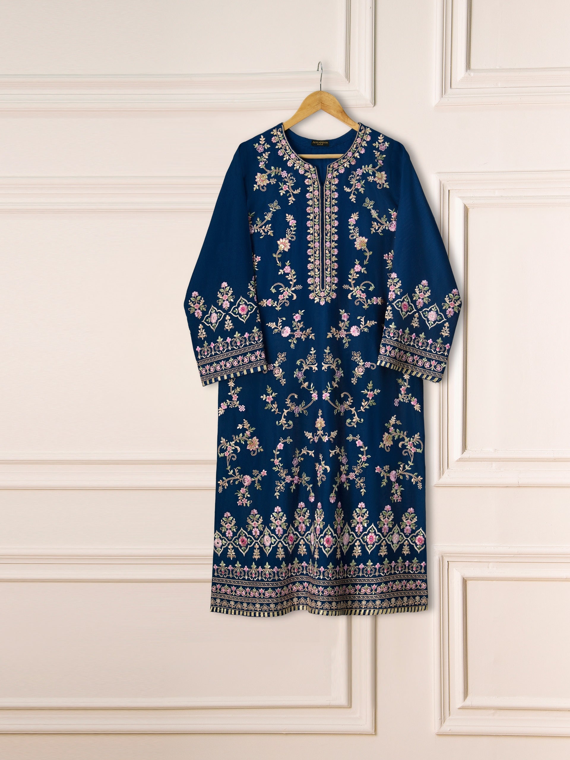 3 Piece- Pure Silk Net Embroidered Suit S111280 - Image 2