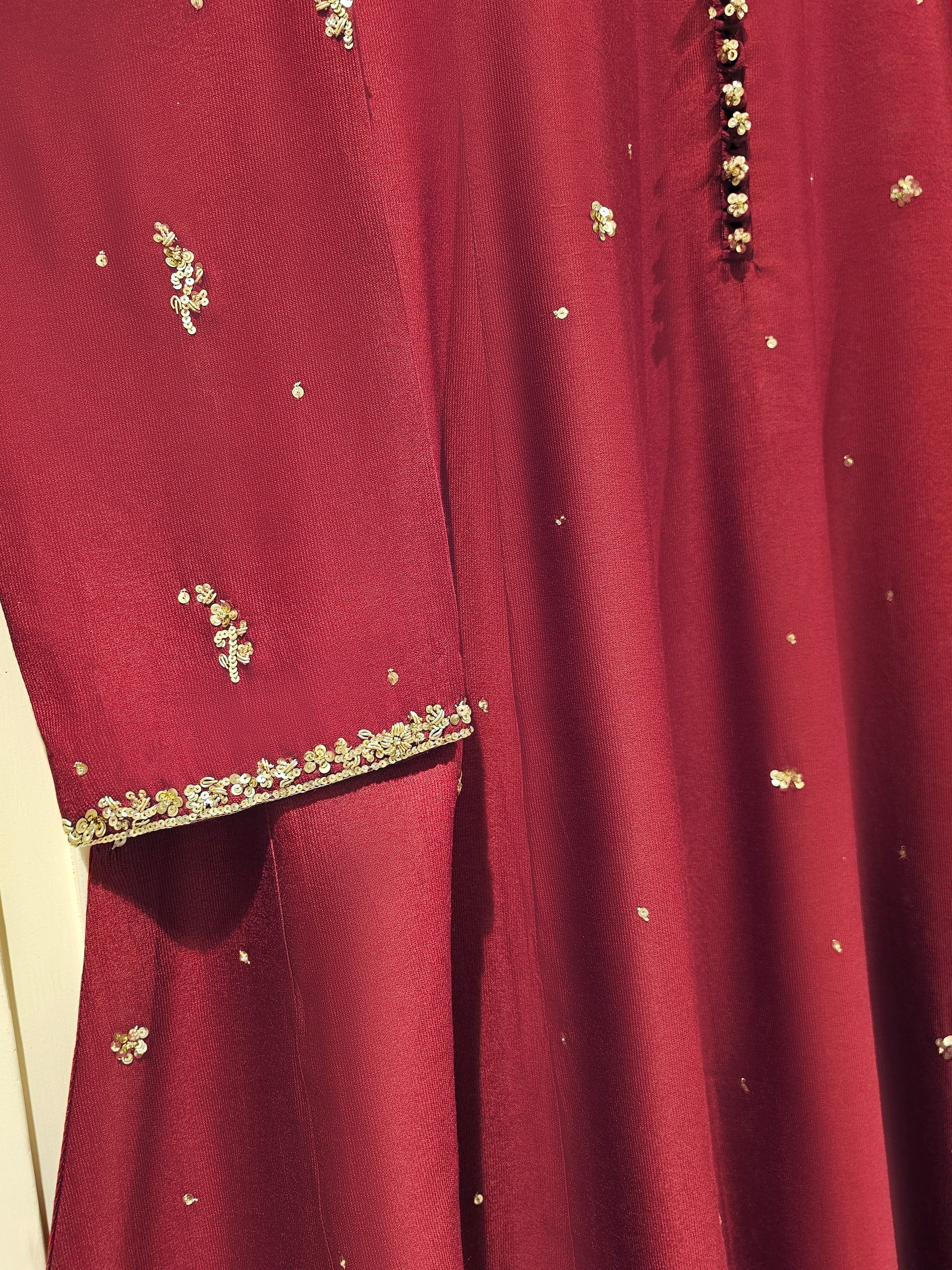 3 Piece- Pure Silk Net Embroidered Suit S111468 - Image 3