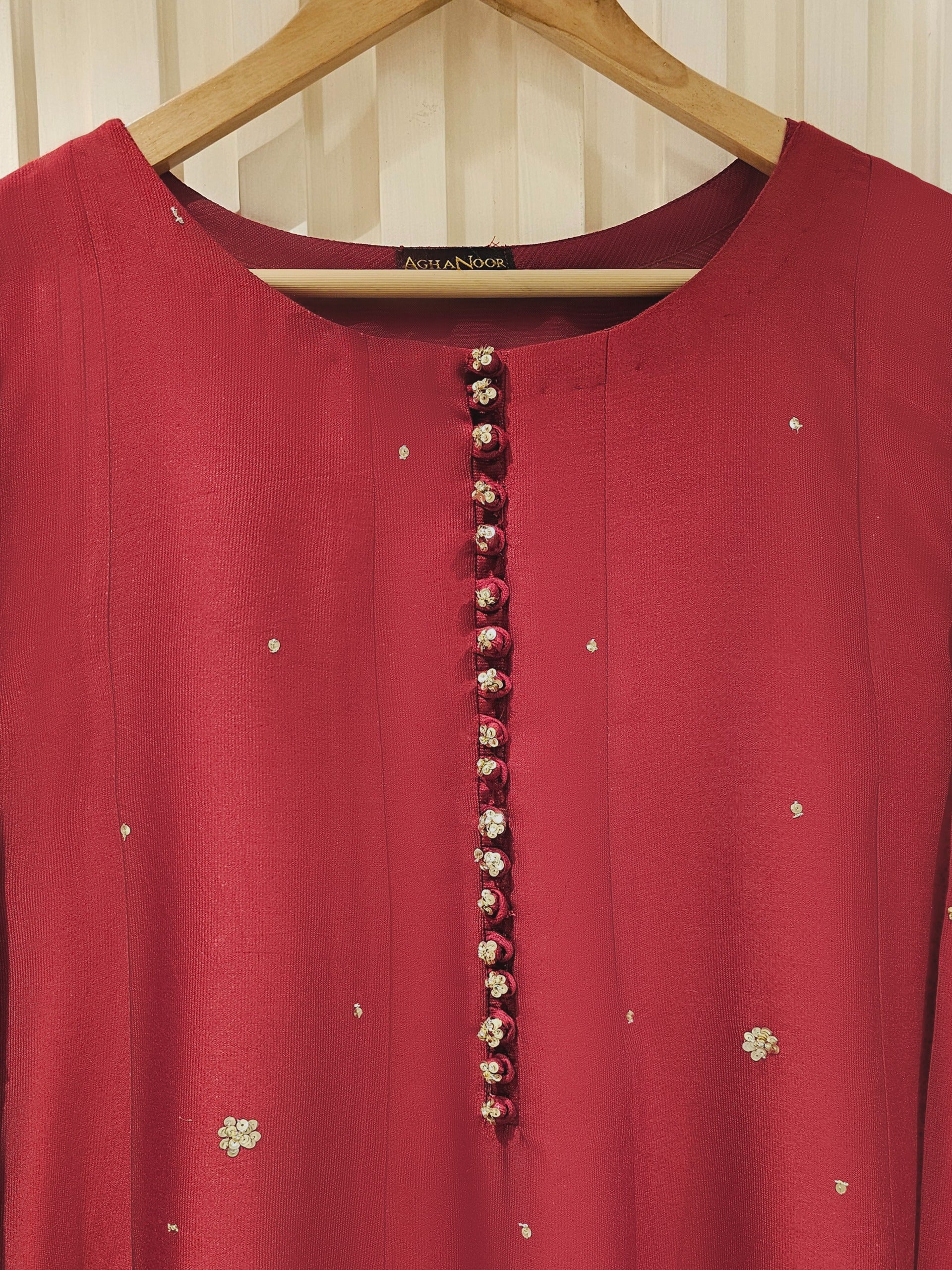 3 Piece- Pure Silk Net Embroidered Suit S111468 - Image 4