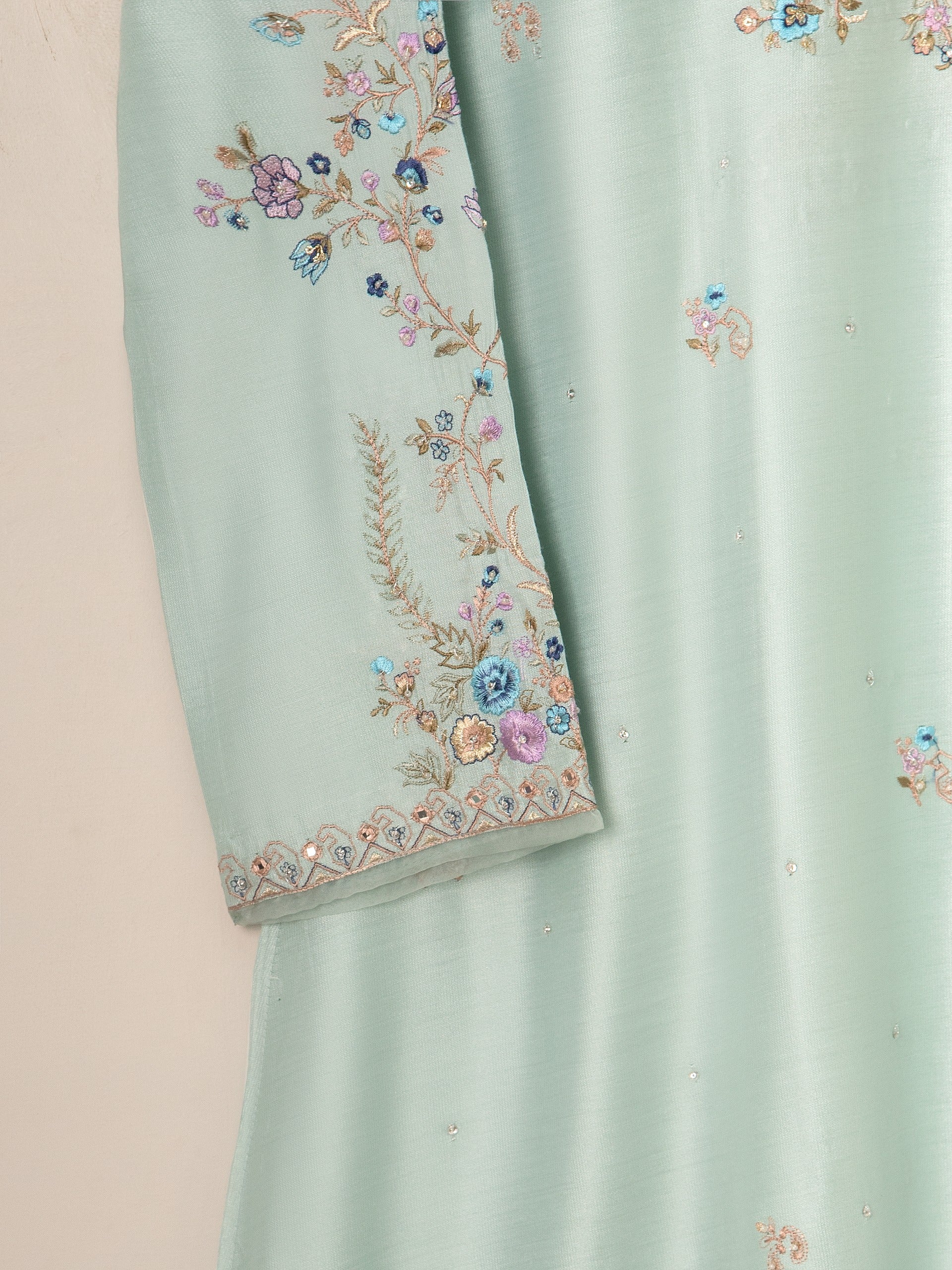3 Piece- Pure Silk Net Embroidered Suit S111529 - Image 4
