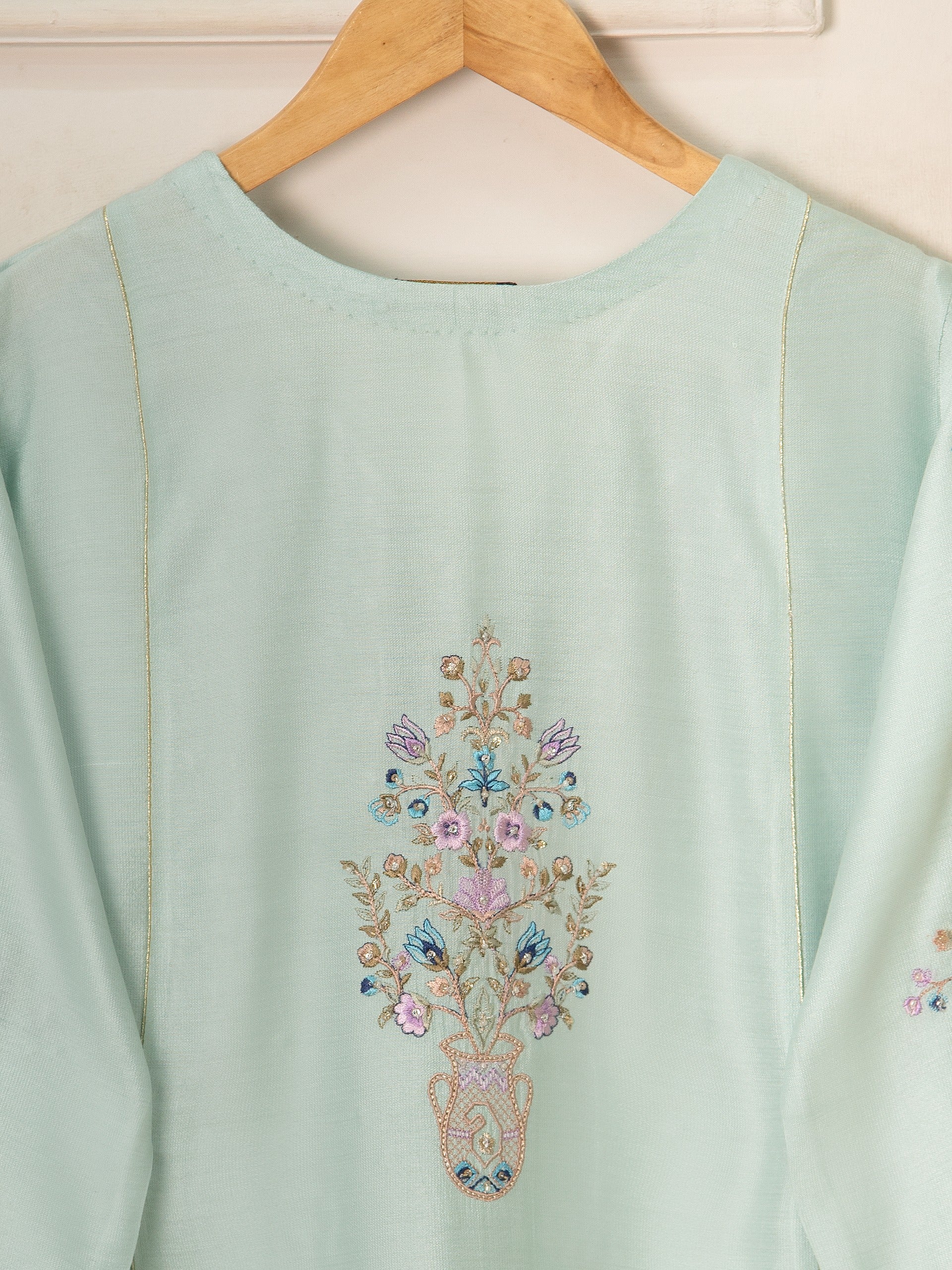 3 Piece- Pure Silk Net Embroidered Suit S111529 - Image 8
