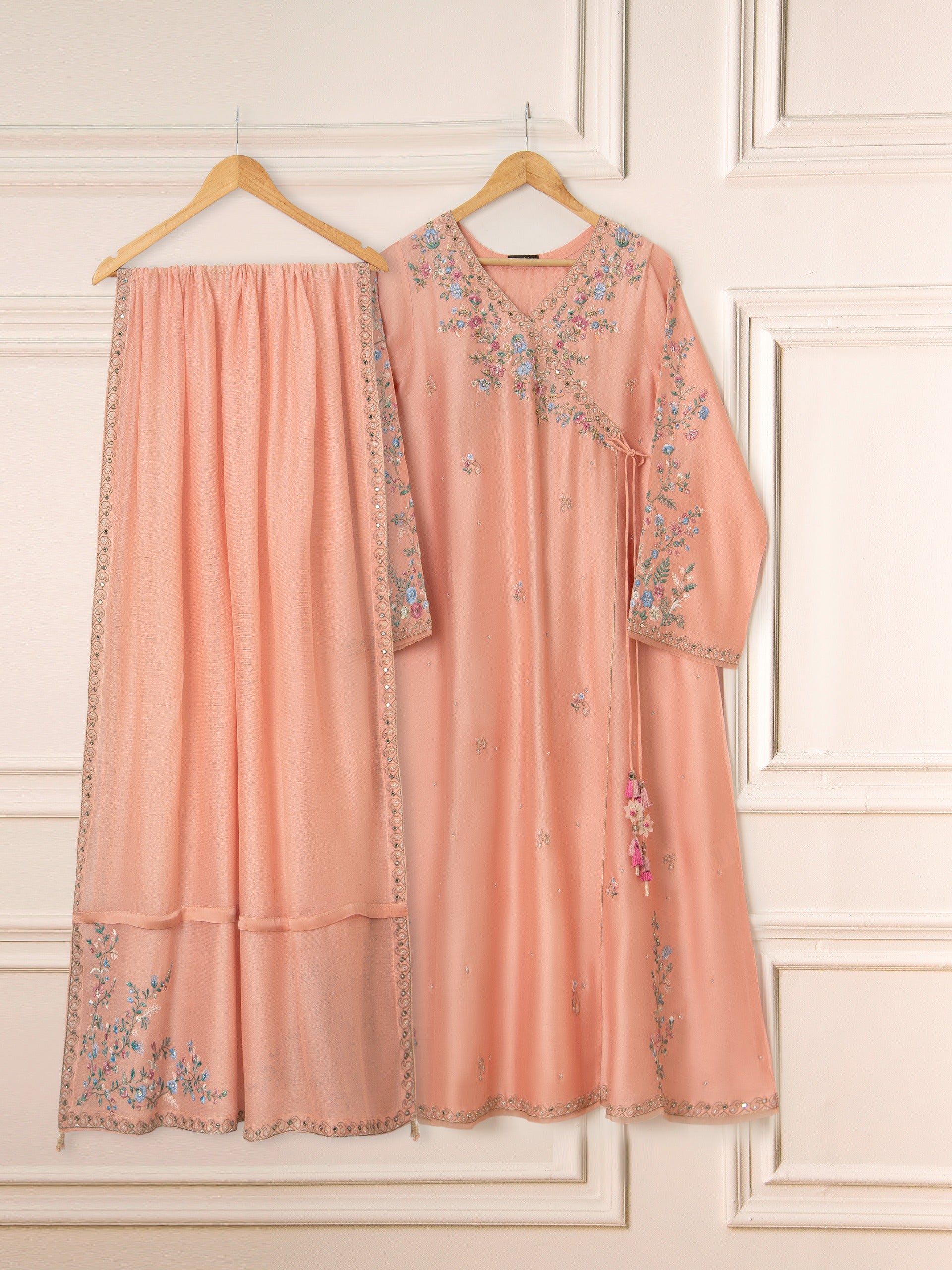 3 Piece- Pure Silk Net Embroidered Suit S111576