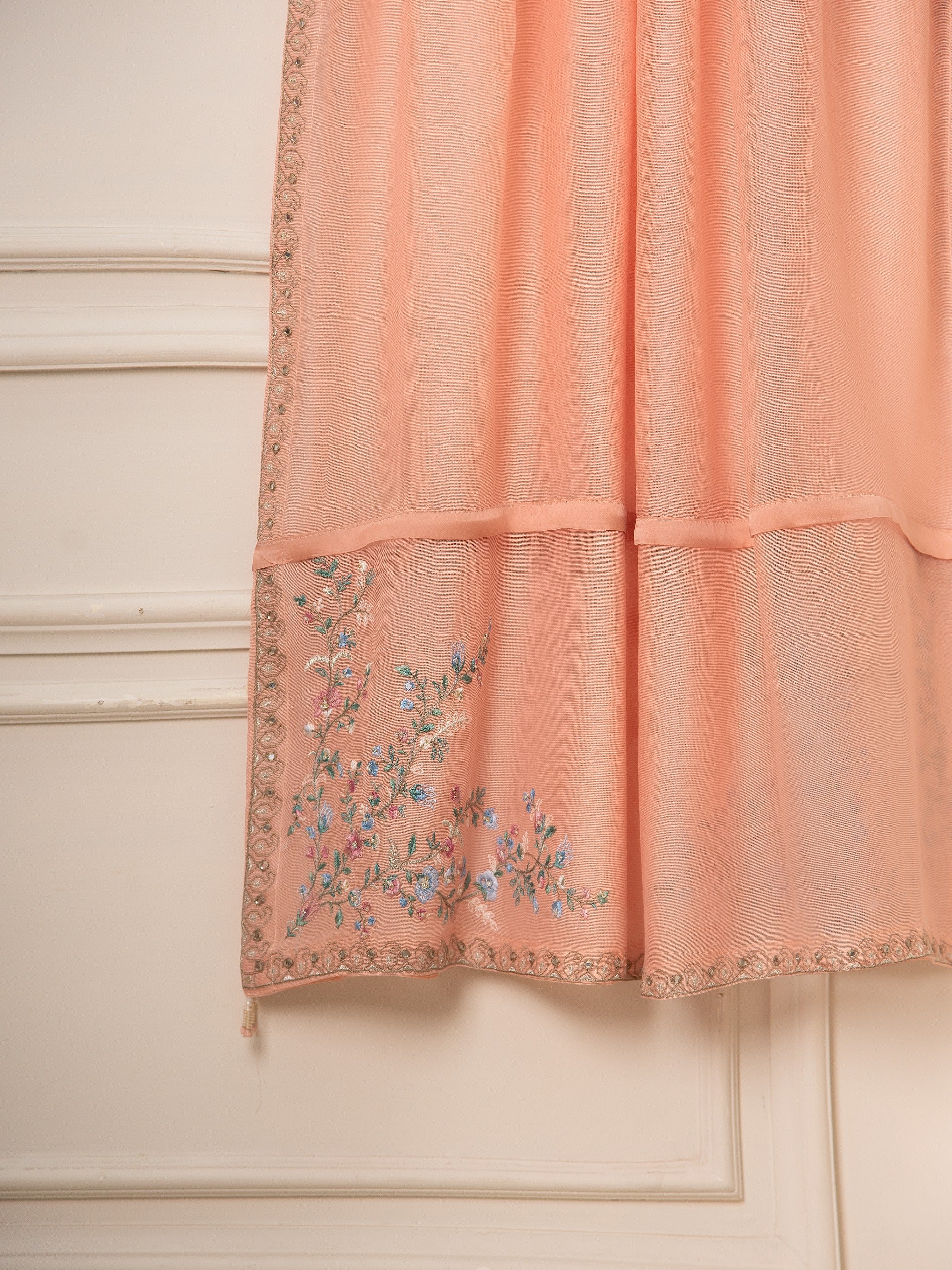 3 Piece- Pure Silk Net Embroidered Suit S111576 - Image 12