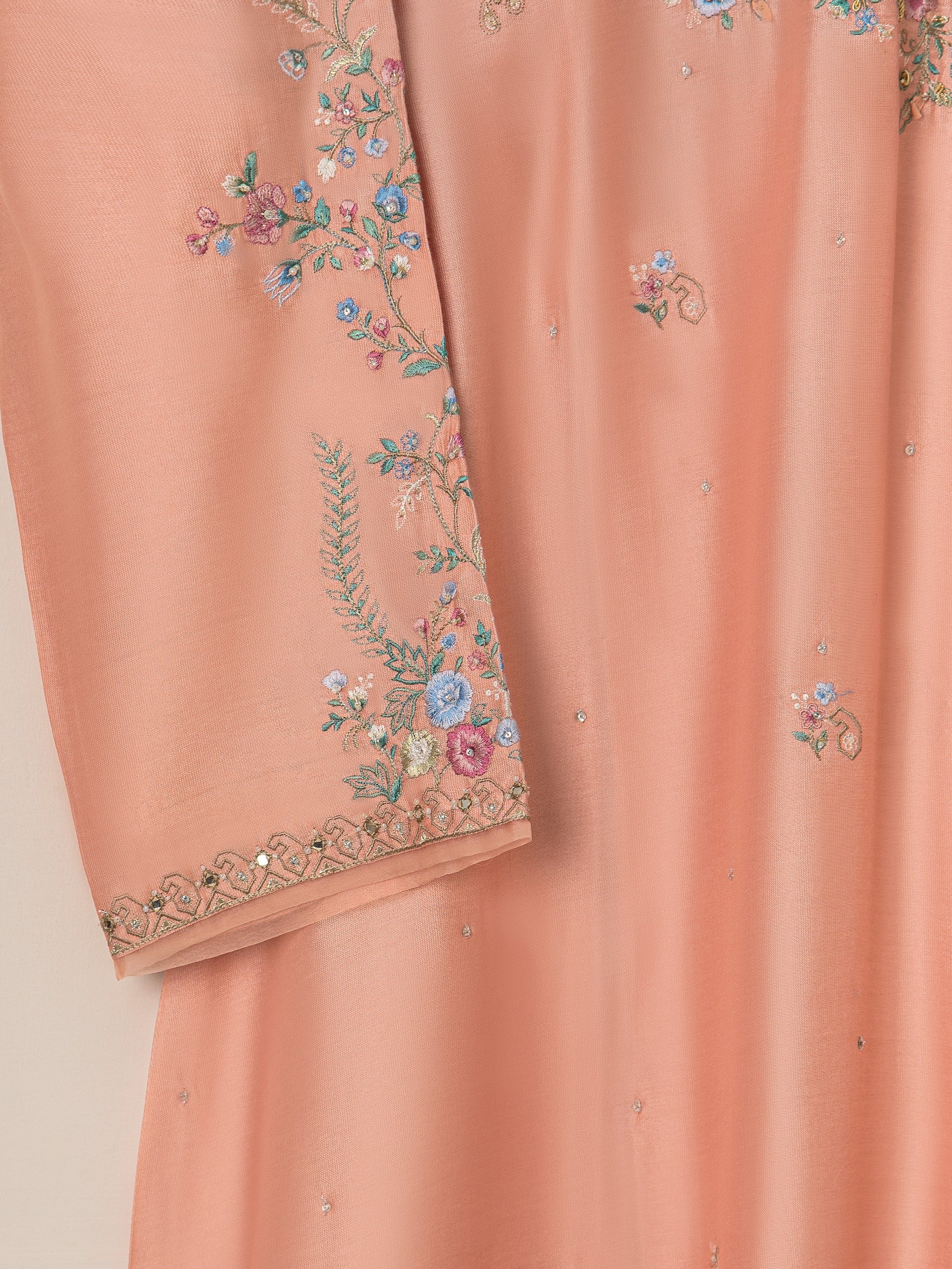 3 Piece- Pure Silk Net Embroidered Suit S111576 - Image 4