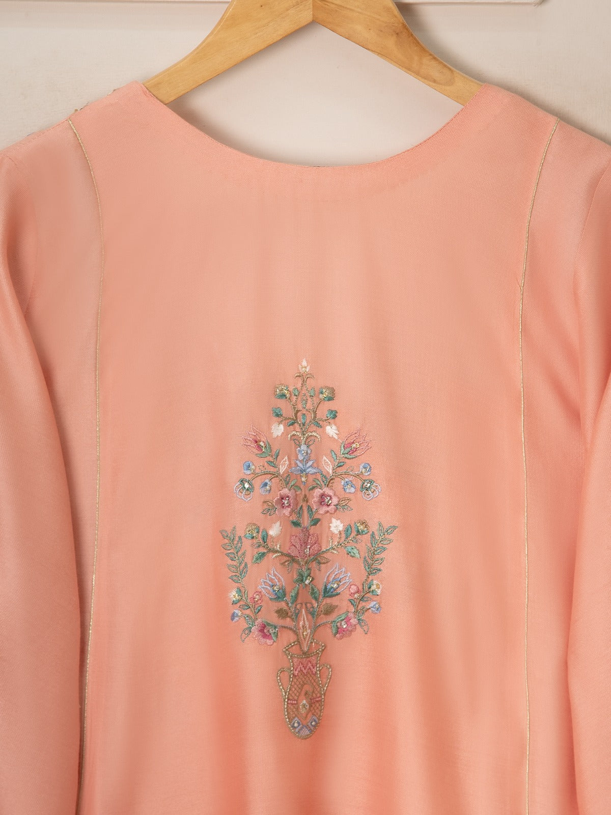 3 Piece- Pure Silk Net Embroidered Suit S111576 - Image 8