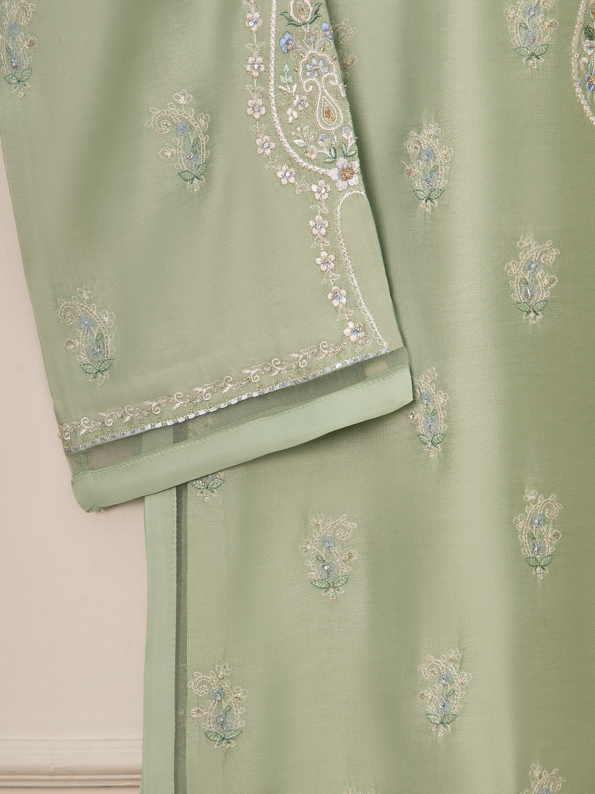 3 Piece- Pure Silk Net Embroidered Suit S111573 - Image 4