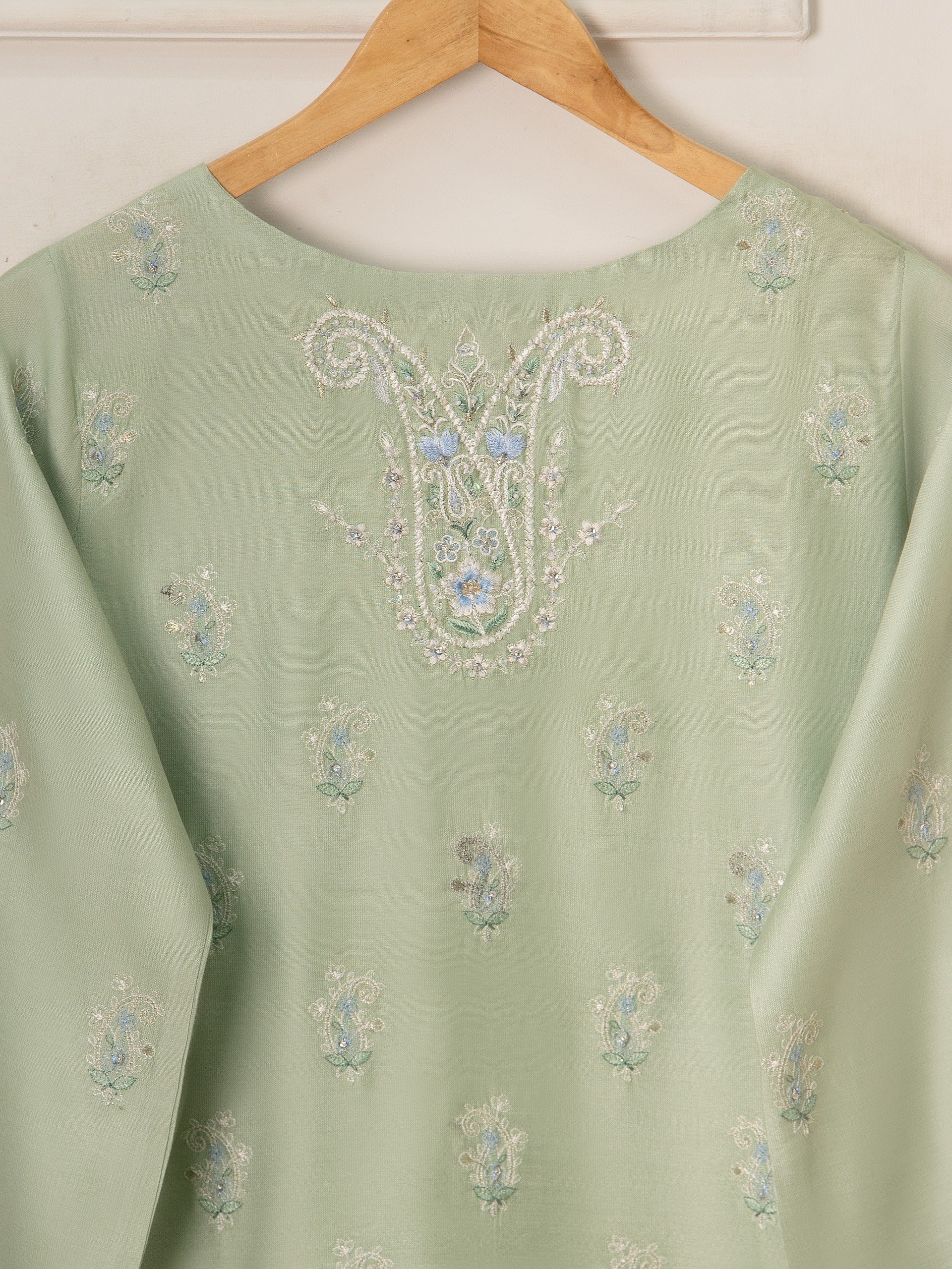 3 Piece- Pure Silk Net Embroidered Suit S111573 - Image 6