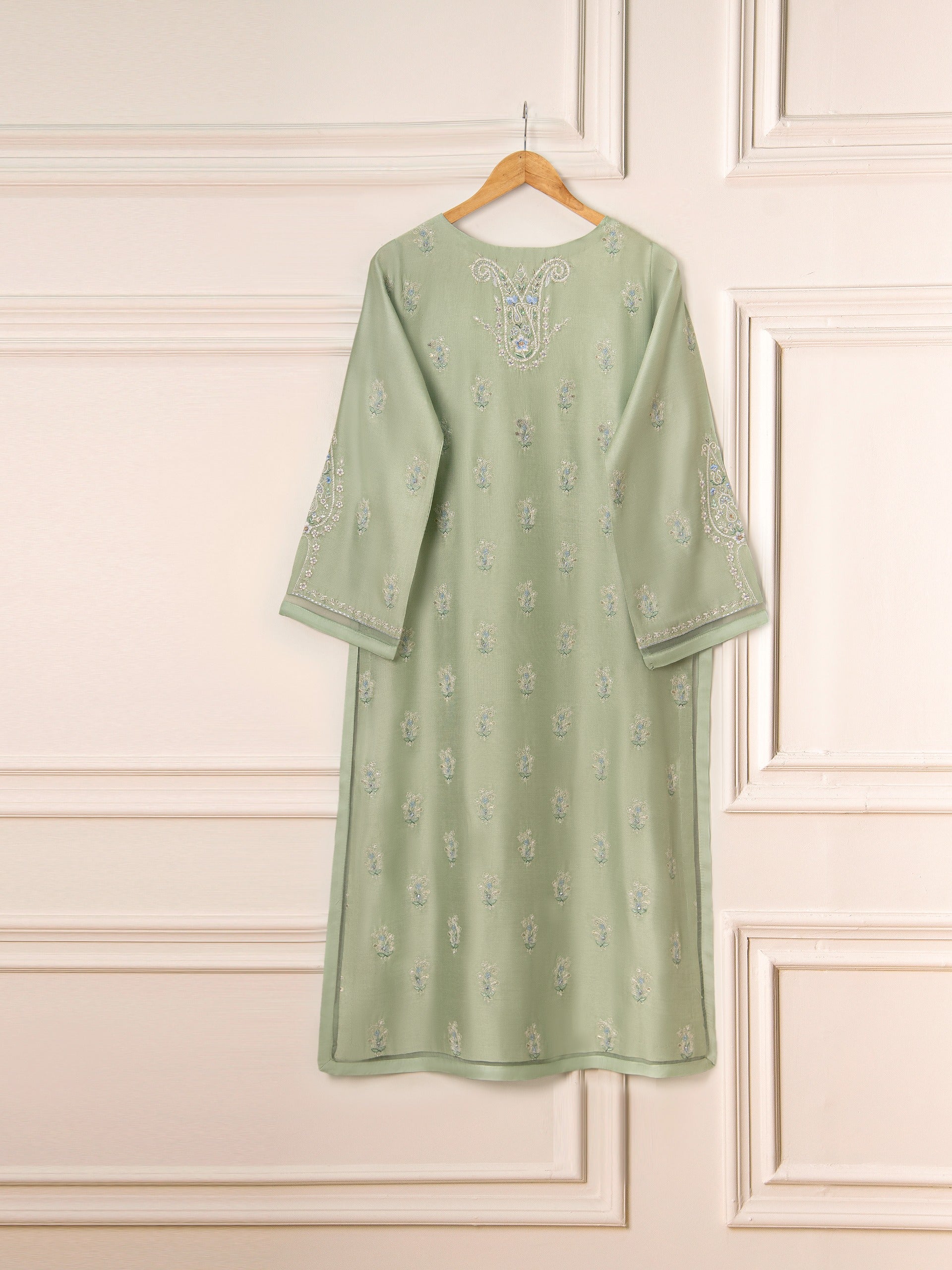3 Piece- Pure Silk Net Embroidered Suit S111573 - Image 7