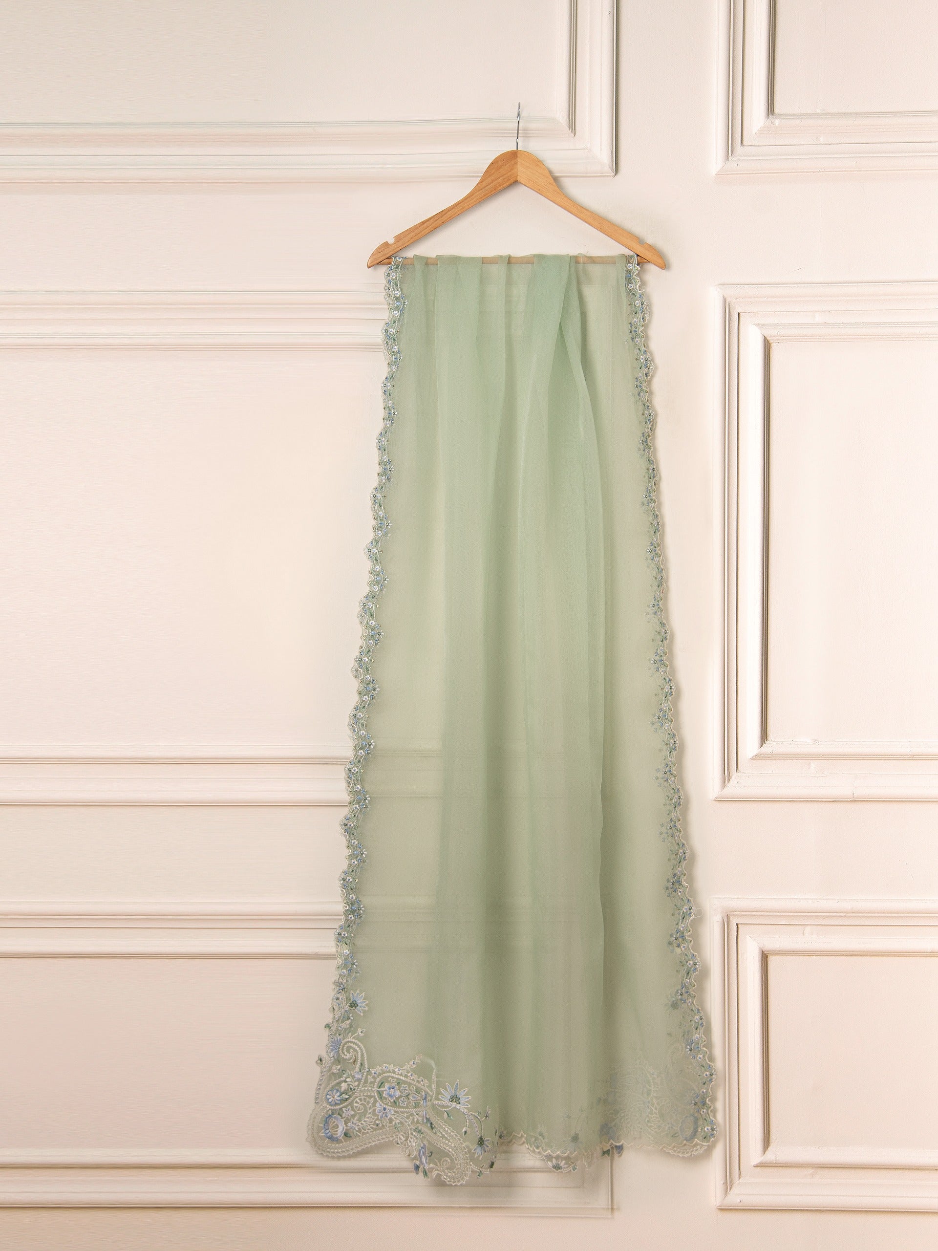 3 Piece- Pure Silk Net Embroidered Suit S111573 - Image 8
