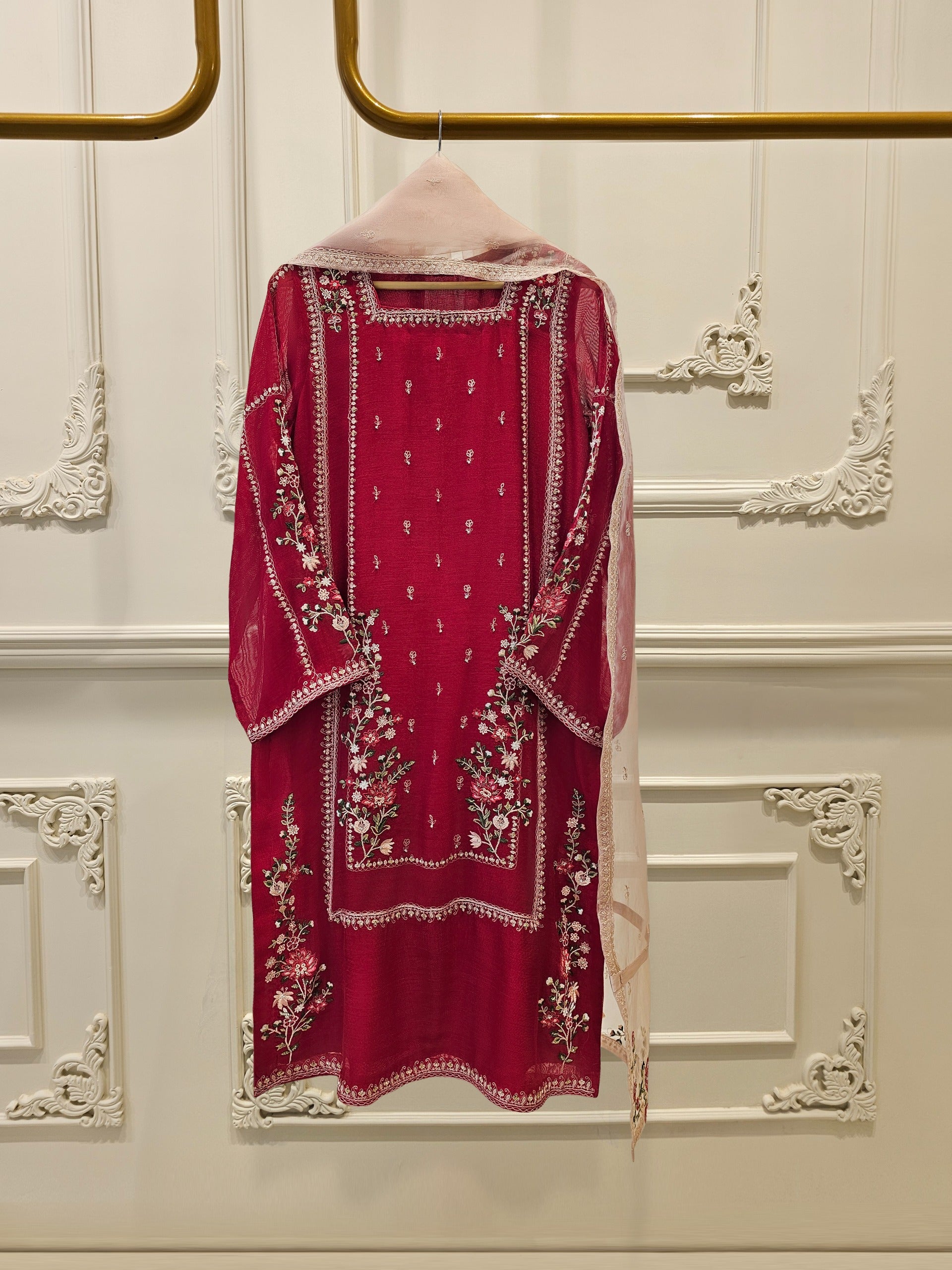 3 Piece- Pure Cotton Net Embroidered Suit S111589