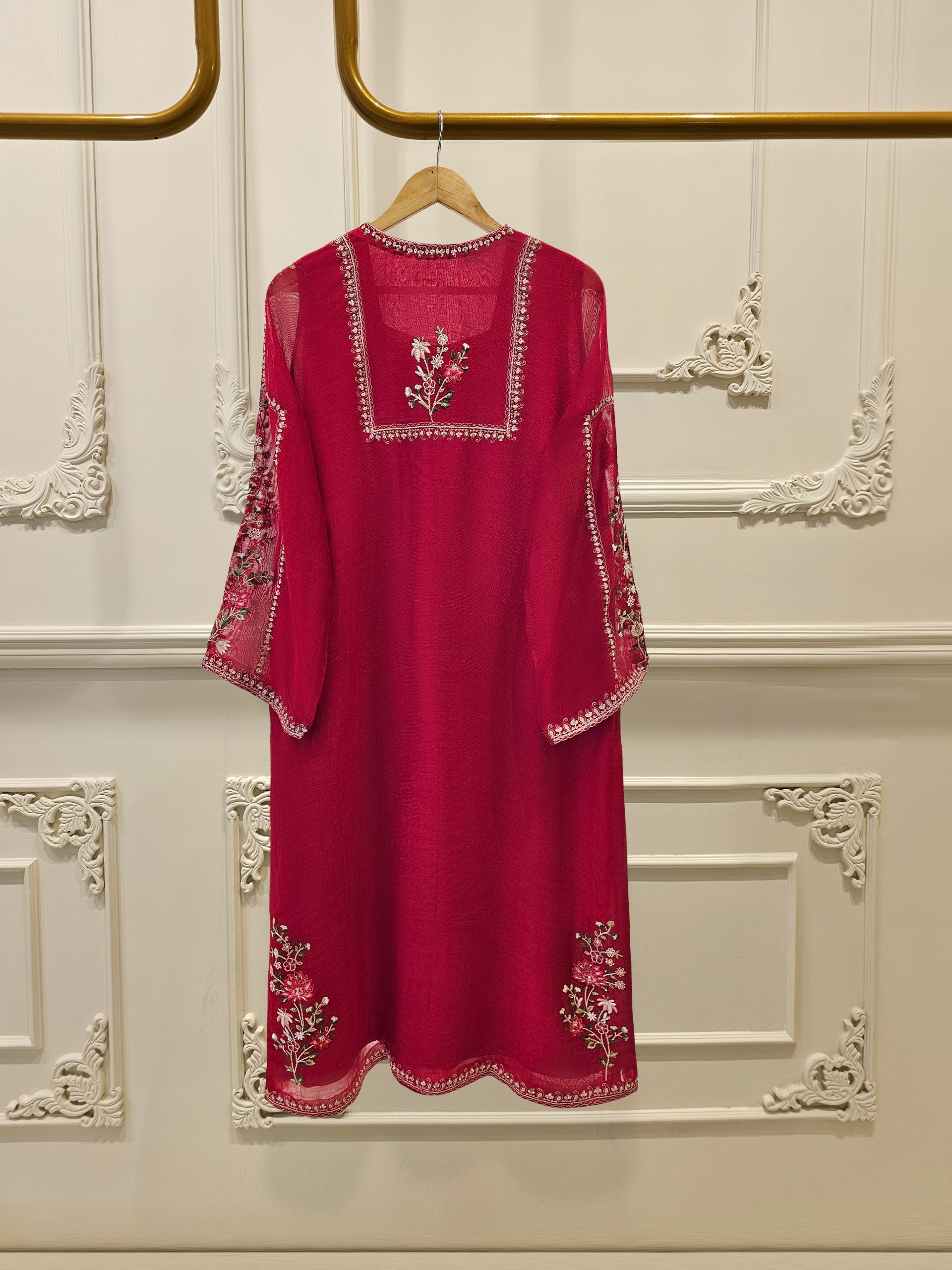 3 Piece- Pure Cotton Net Embroidered Suit S111589 - Image 4