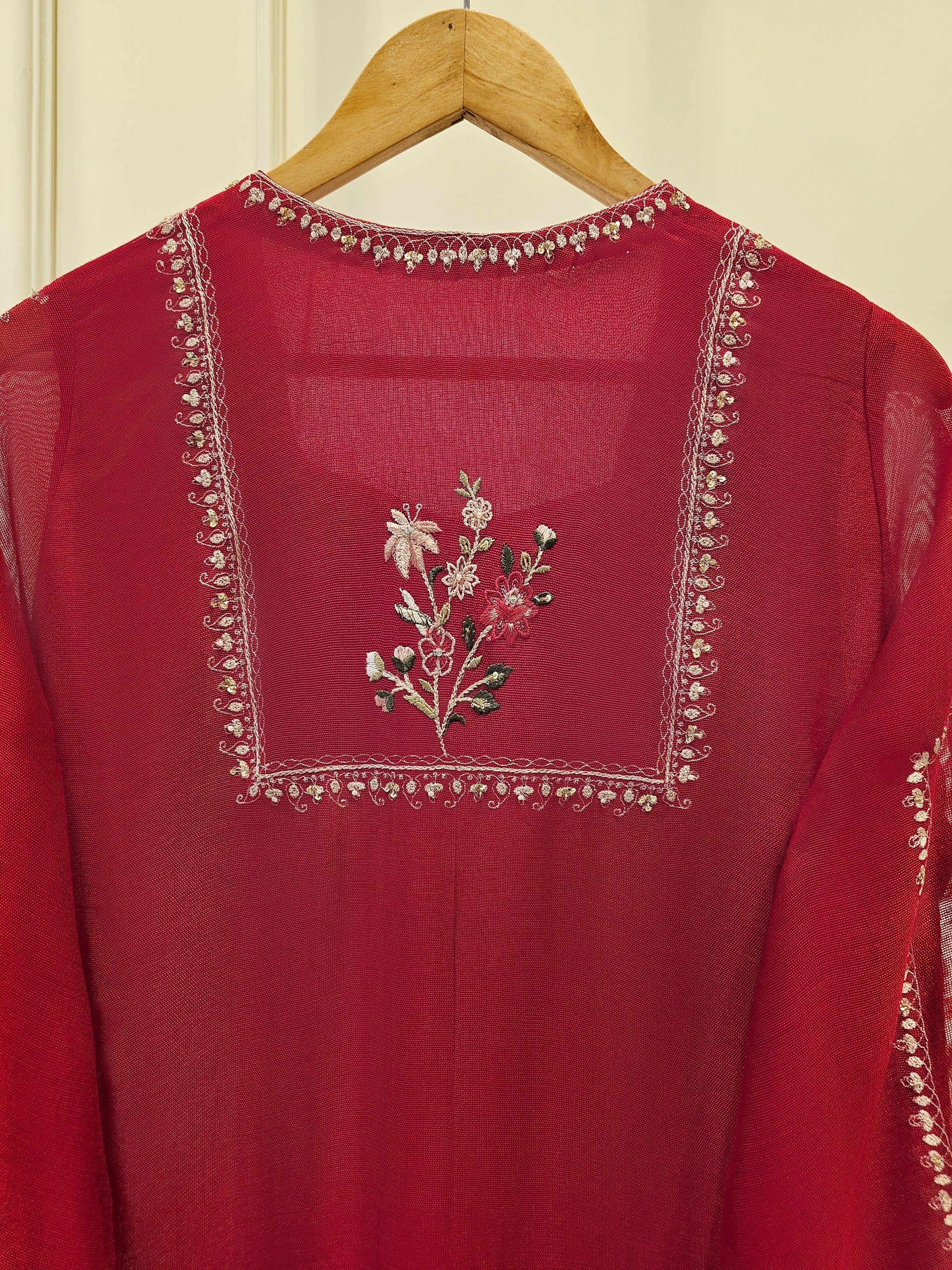 3 Piece- Pure Cotton Net Embroidered Suit S111589 - Image 5